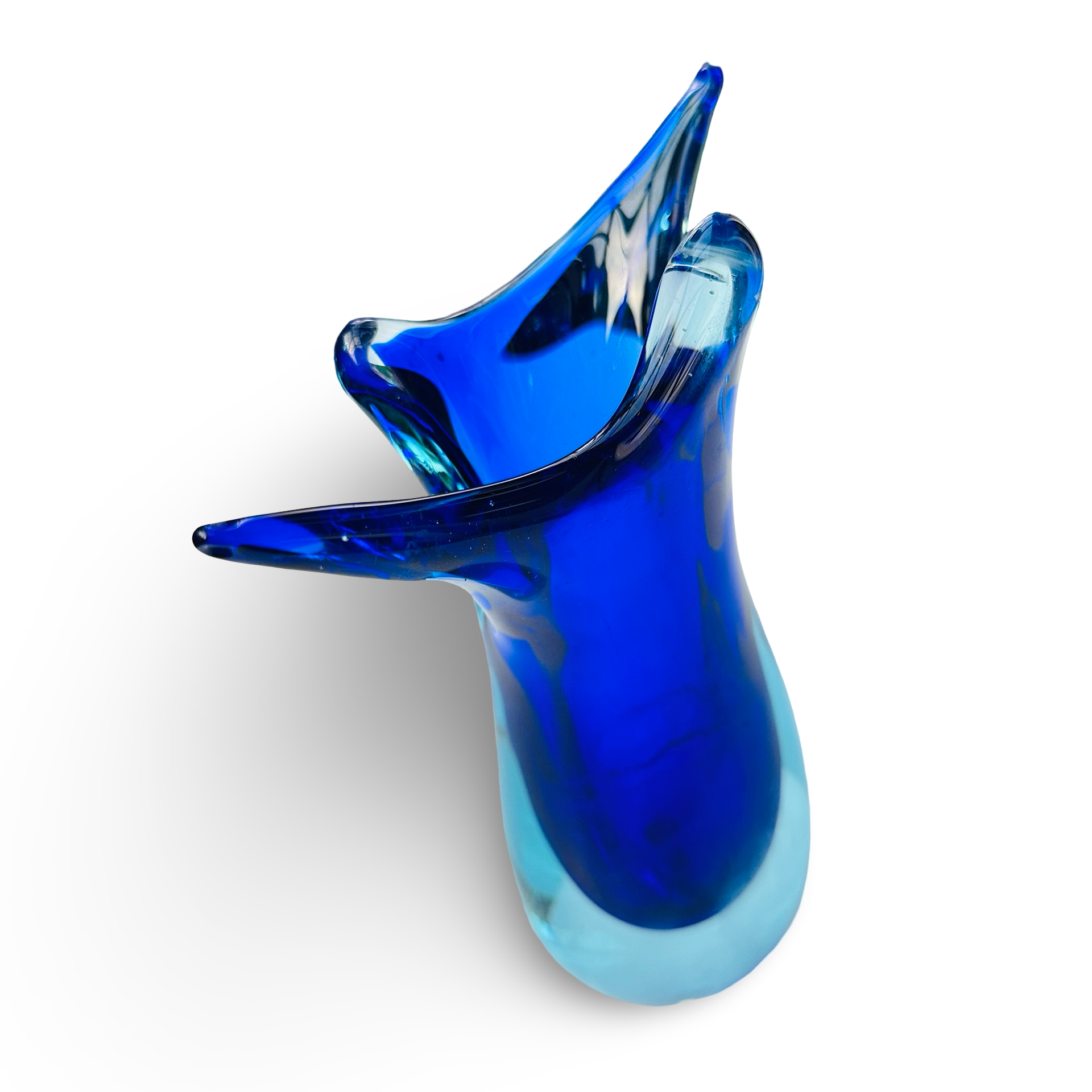 Blaue Morano Sommerso Vase mit Fischmotiv, 60er Jahre, vintage, 24 cm hoch, sehr guter Zustand