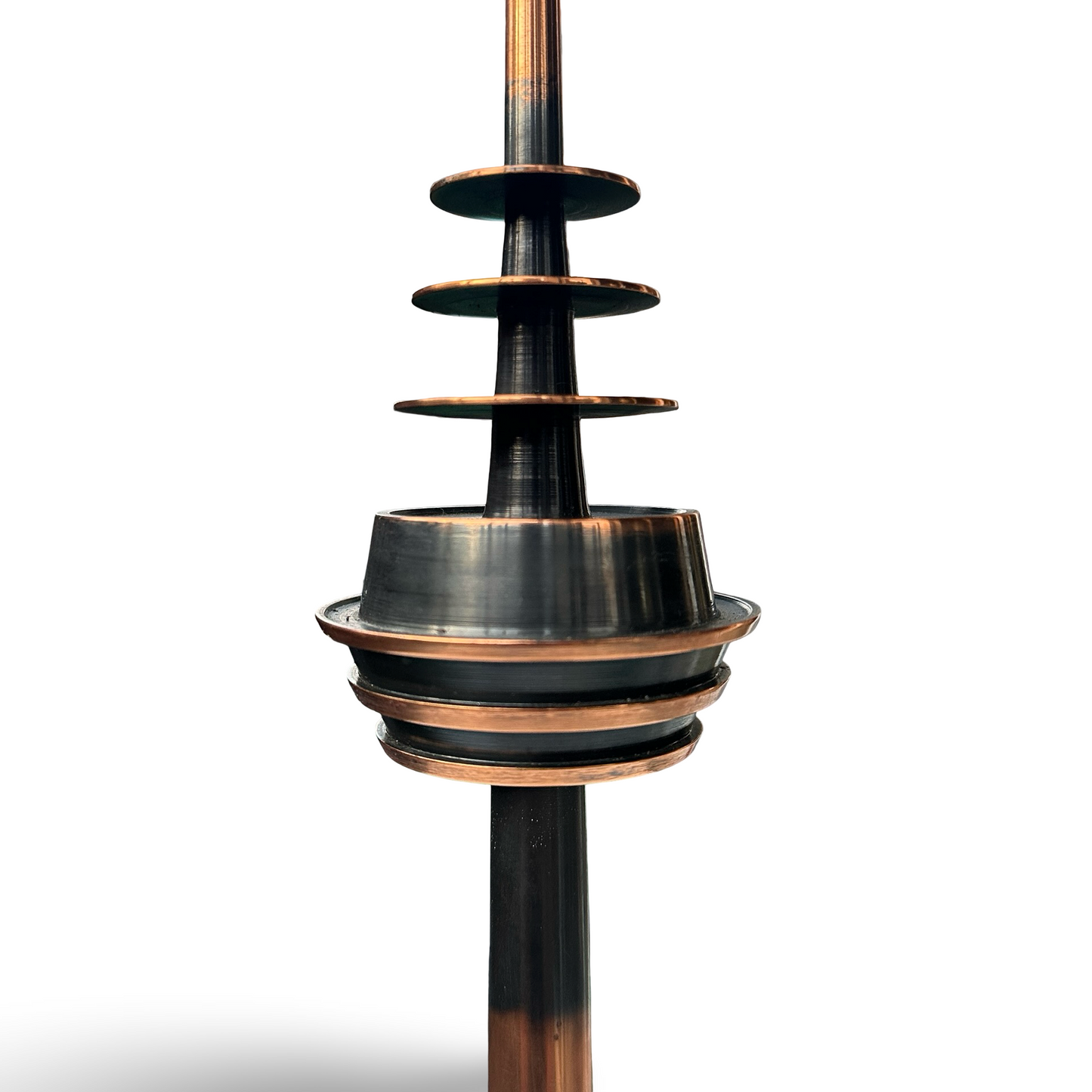 Fernsehturm-Skulptur, gedrechseltes Kupfer brüniert, 55 cm, 1960er