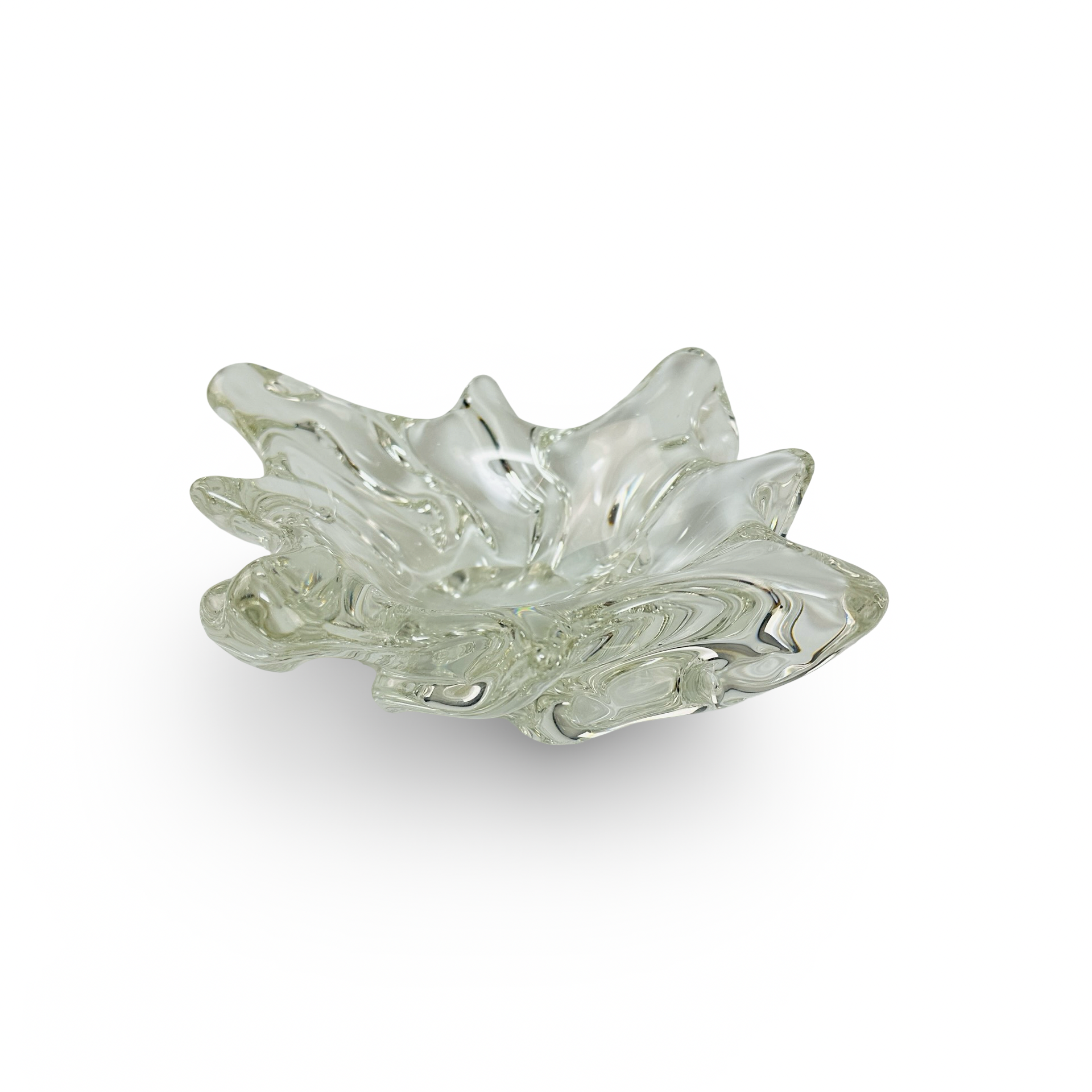 Klare dickwandige Glasschale aus Kristallglas im Splash-Design der 1970er Jahre