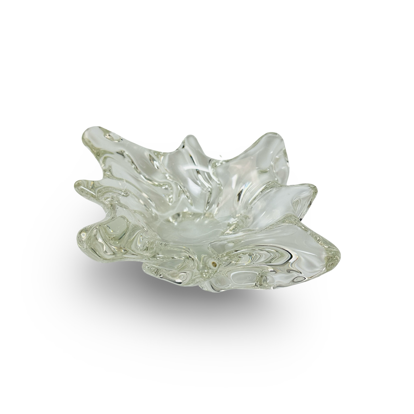 Klare dickwandige Glasschale im Splash-Stil der europäischen Glaskunst der 1970er Jahre aus Kristallglas