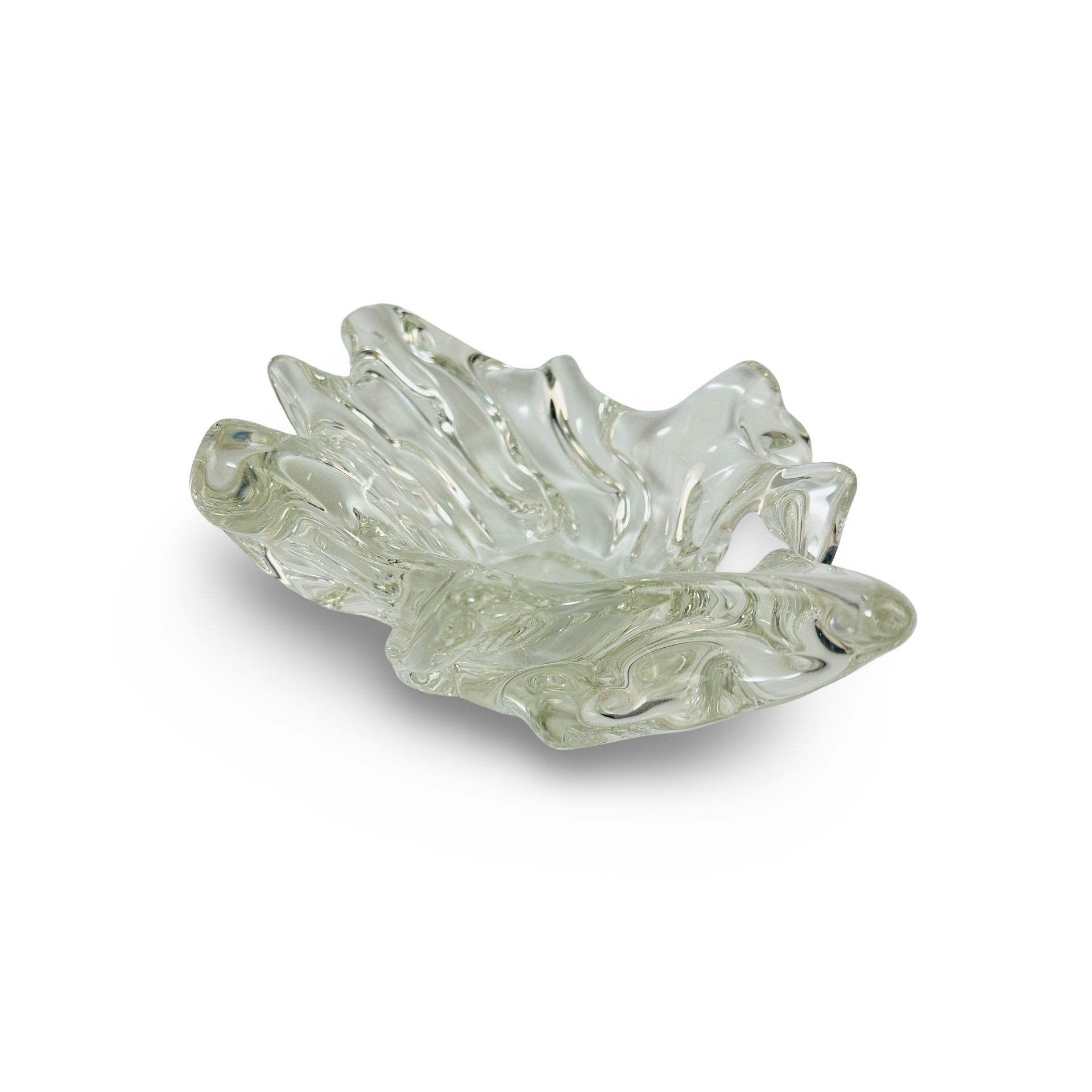 Klare dickwandige Glasschale im Splash-Stil aus den 1970er Jahren aus klarem Kristallglas
