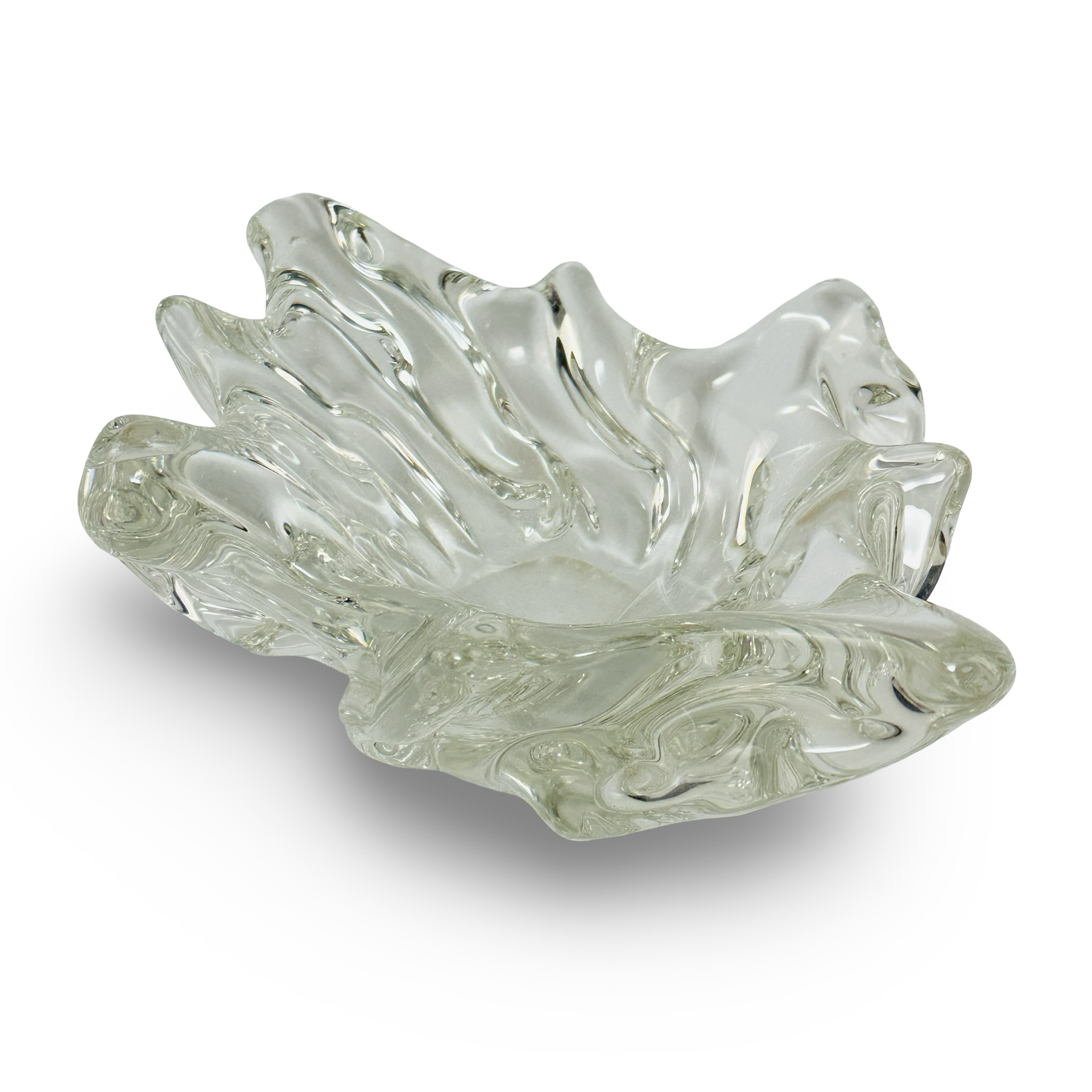 Klare dickwandige Glasschale in Splash-Design aus Kristallglas der 1970er Jahre