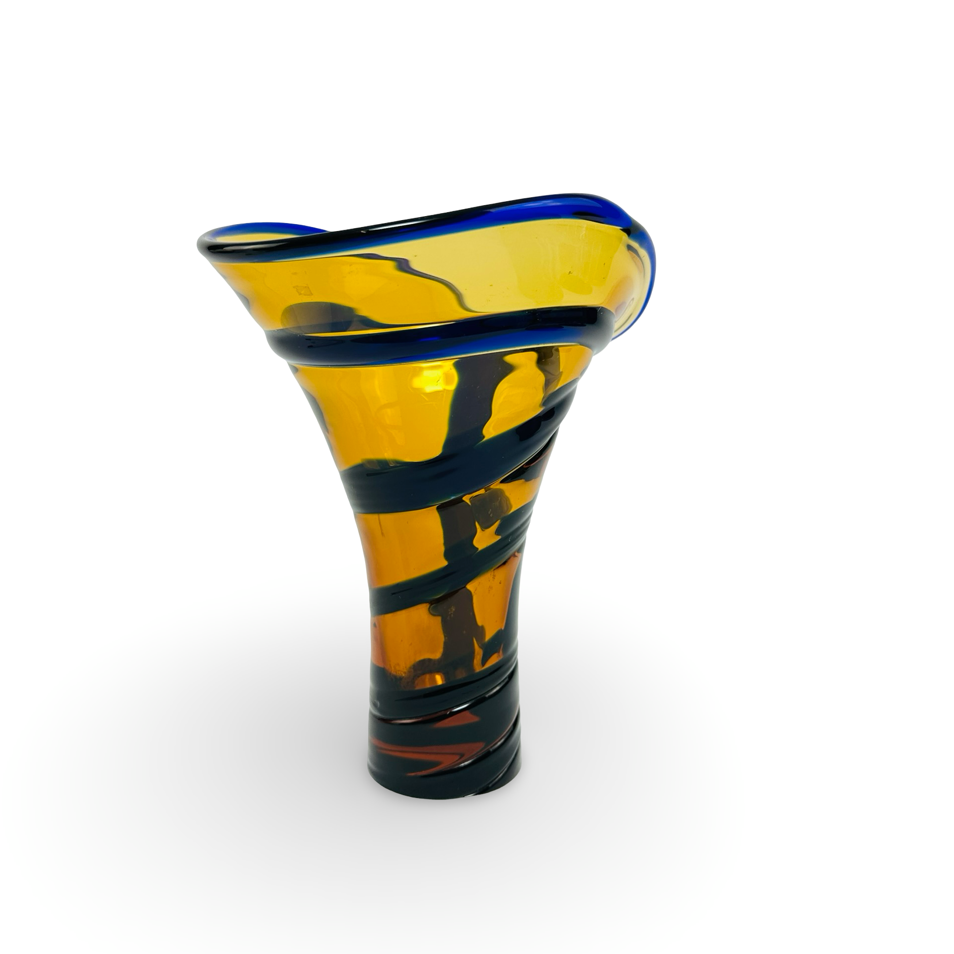 gelb blaue Murano Glas Vase twisted Carlo Moretti 60er Jahre in sehr gutem Zustand