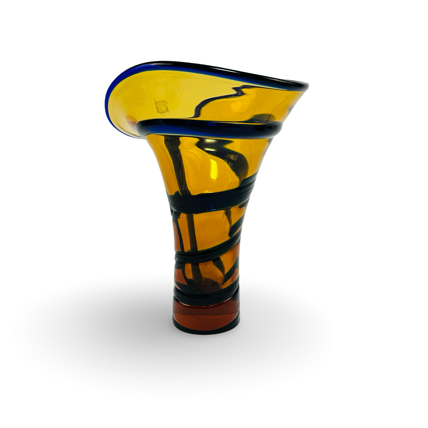 Gelb blaue Murano Glas Vase Twisted Carlo Moretti 60er Jahre mit Restlabel