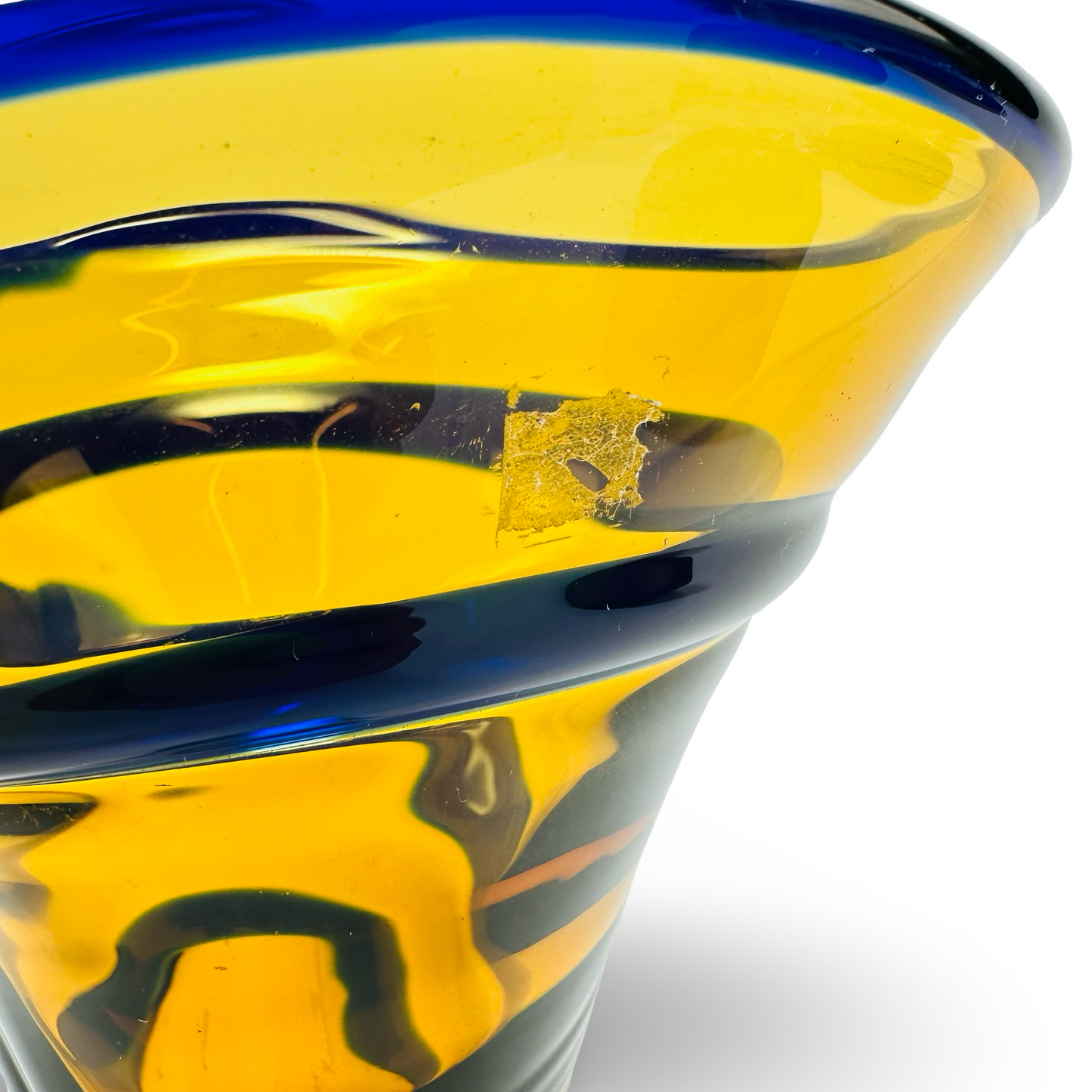 gelb blaue Murano Glas Vase twisted Carlo Moretti 60er Jahre
