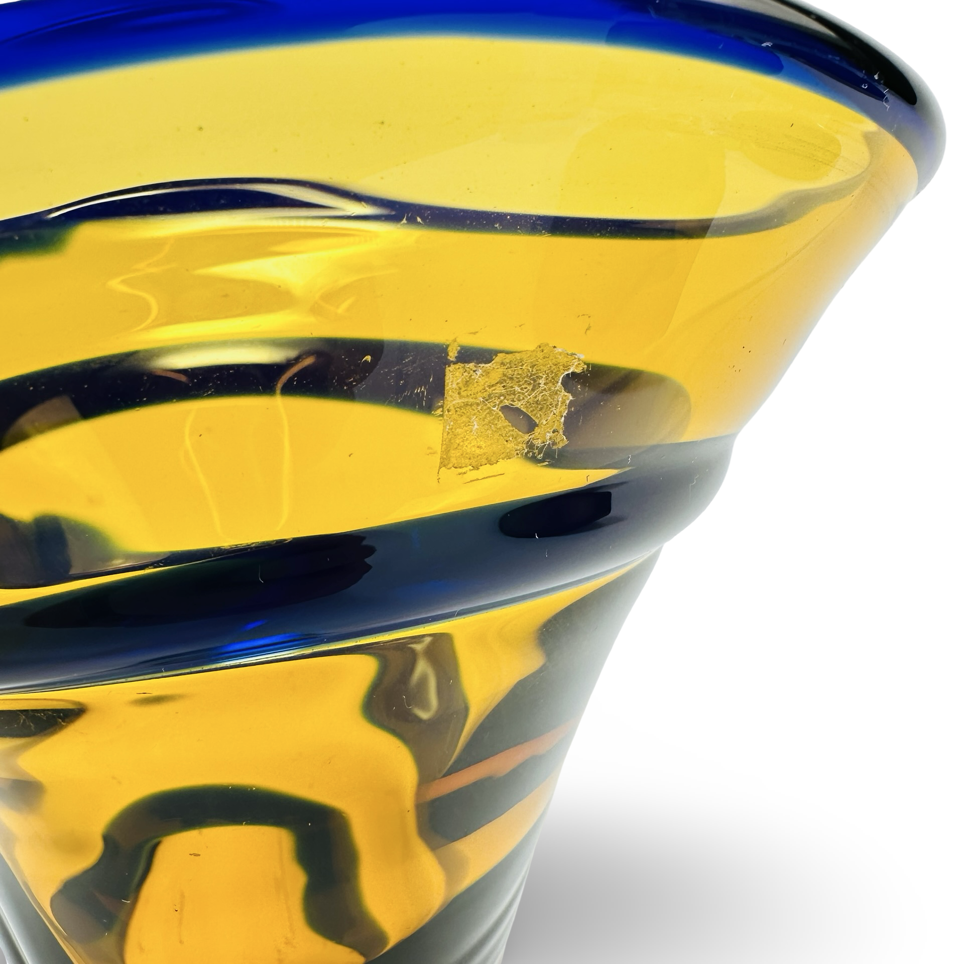 gelb blaue Murano Glas Vase twisted Carlo Moretti 60er Jahre