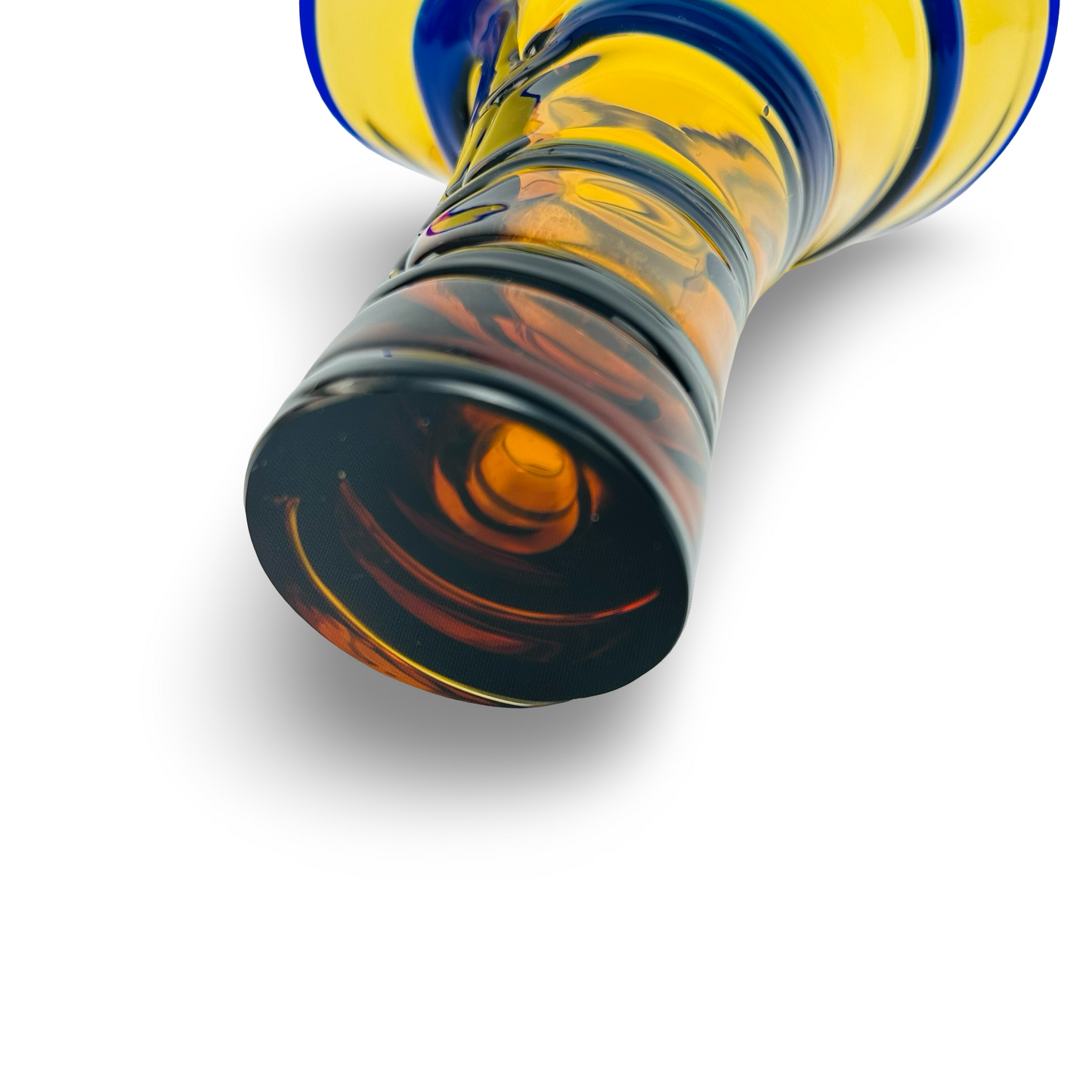 gelb blaue Murano Glas Vase twisted Carlo Moretti 60er Jahre mit Restlabel in sehr gutem Zustand
