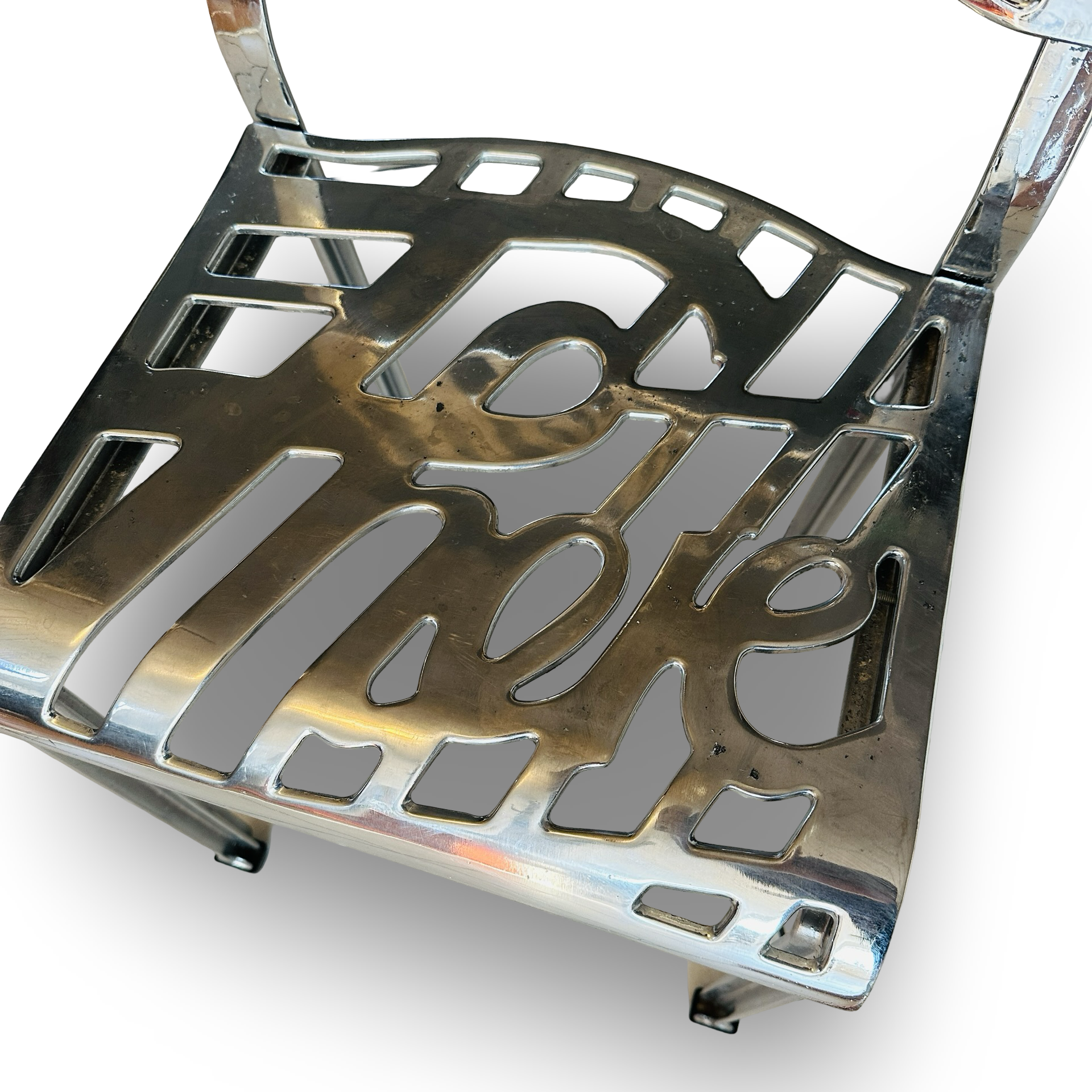 Artifort Hello There Chair verchromt von Jeremy Harvey, 1978, Aluminiumstuhl mit ausgeschnittenem Schriftzug, seltene Pop-Art Design-Ikone