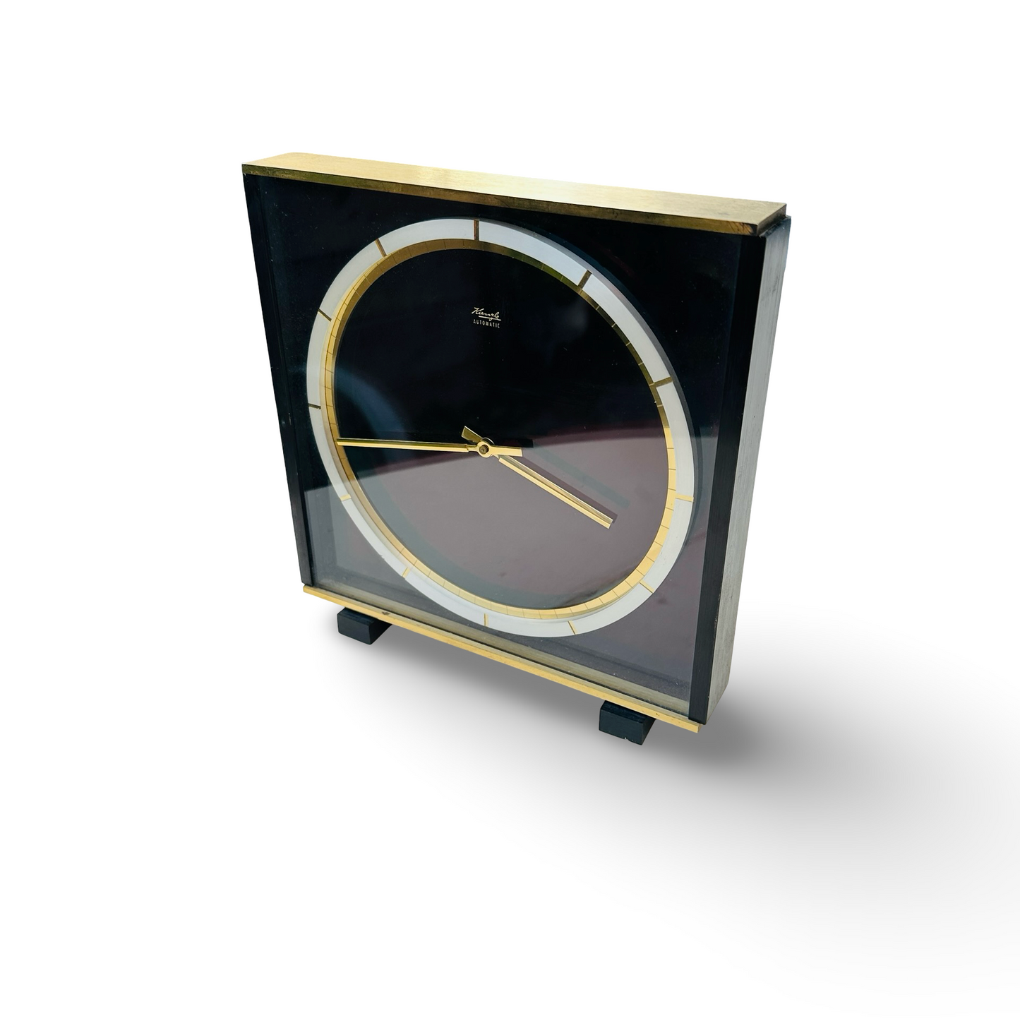 Kienzle Atomatic Tischuhr von Heinrich Möller aus Messing und Glas, 1959, originale vintage Tischuhr