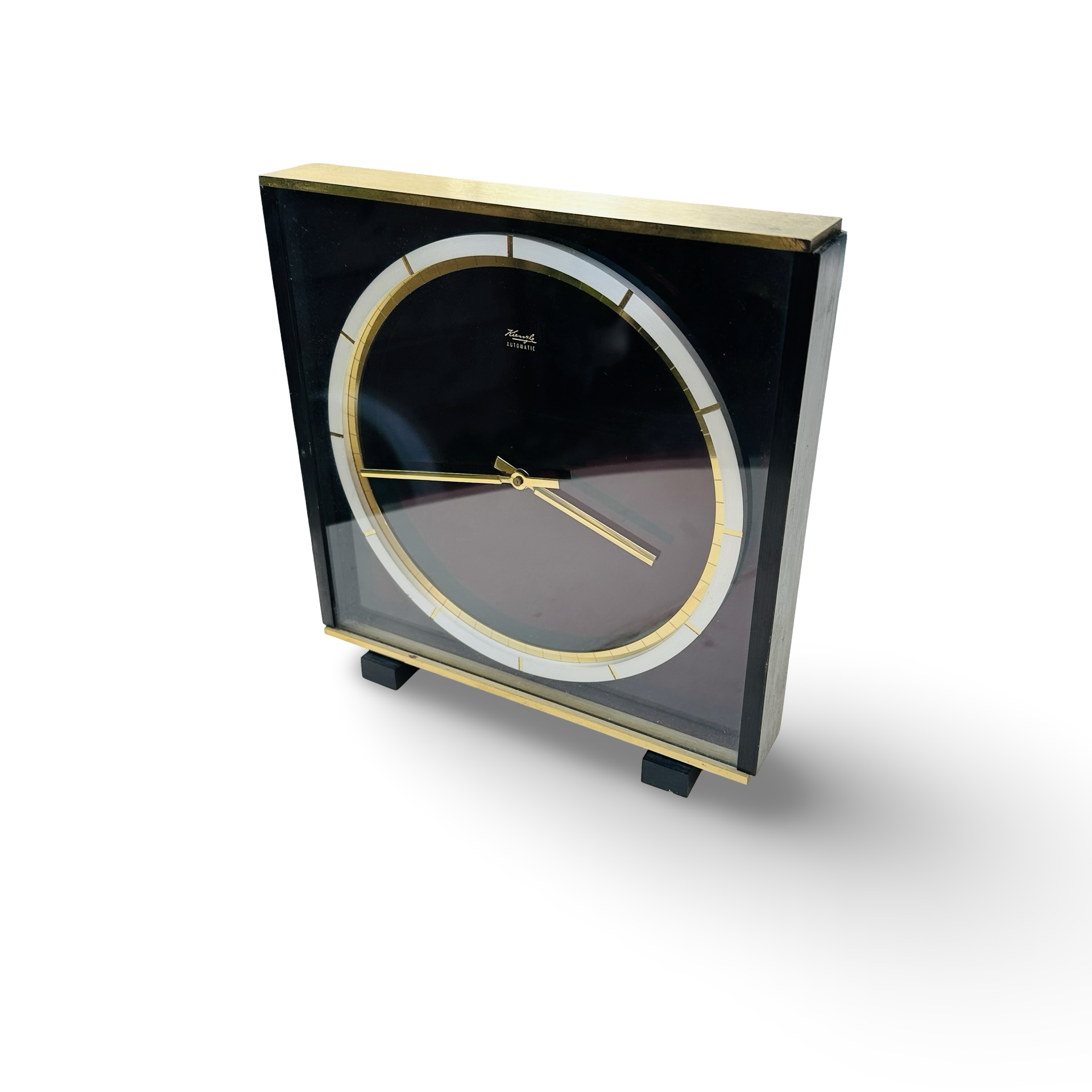 Kienzle Atomatic Tischuhr von Heinrich Möller aus Messing und Glas, 1959, originale vintage Tischuhr