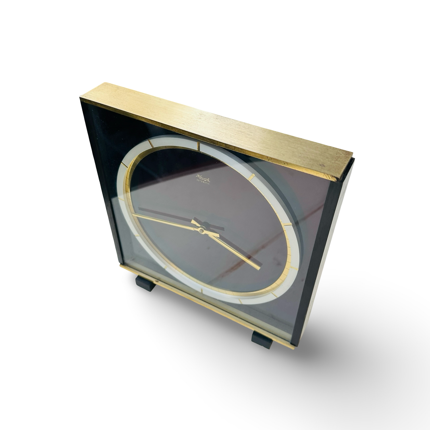 Kienzle Atomatic Tischuhr aus Messing und Glas von 1959 im original Zustand