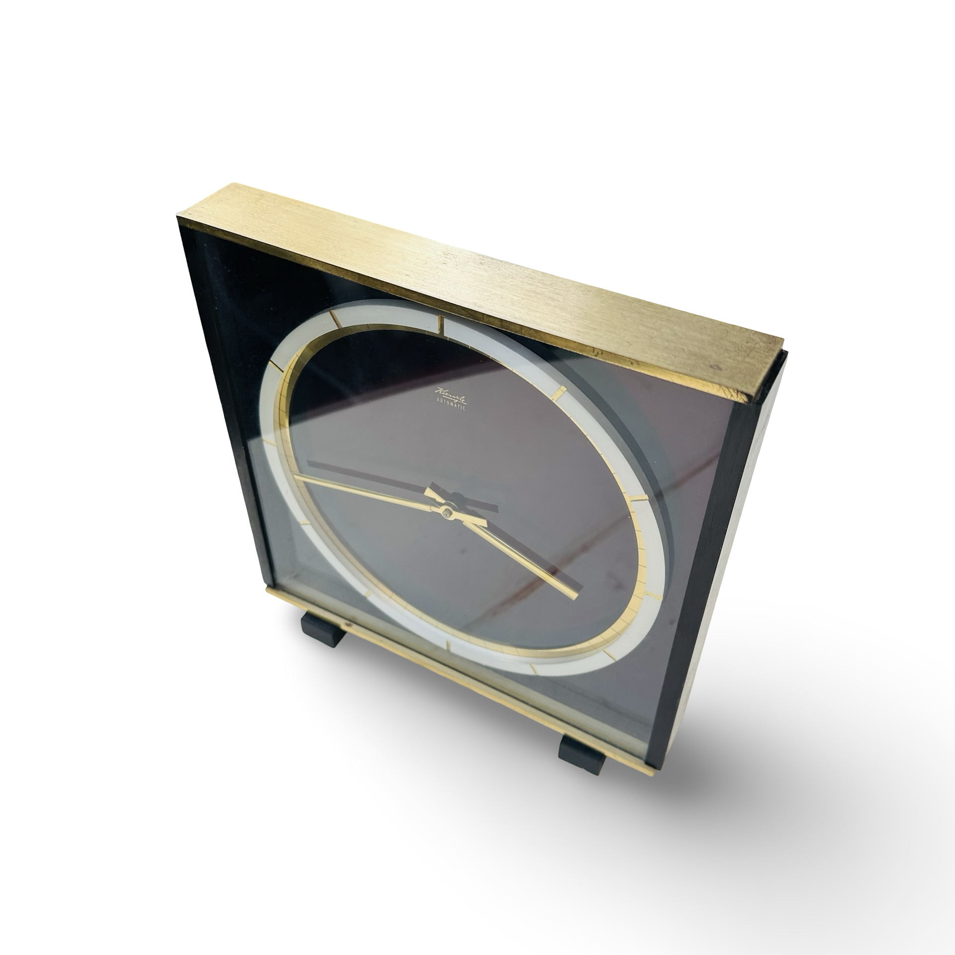 Kienzle Atomatic Tischuhr aus Messing und Glas von 1959 im original Zustand