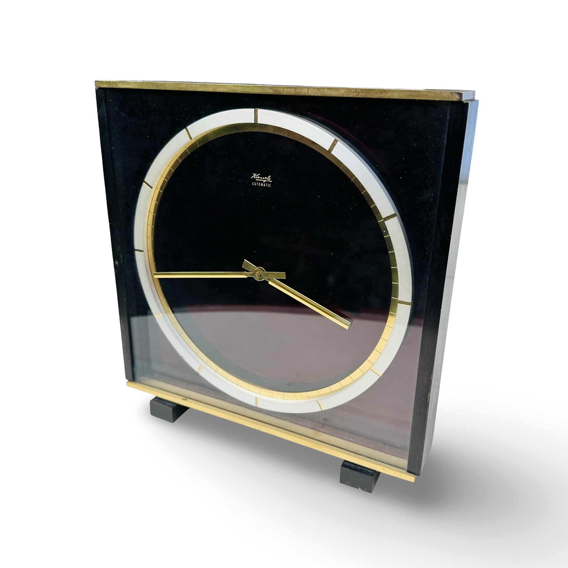 Kienzle Atomatic Tischuhr aus Messing und Glas von Heinrich Möller 1959 im Originalzustand