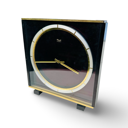 Kienzle Atomatic Tischuhr aus Messing und Glas von Heinrich Möller 1959 im Originalzustand