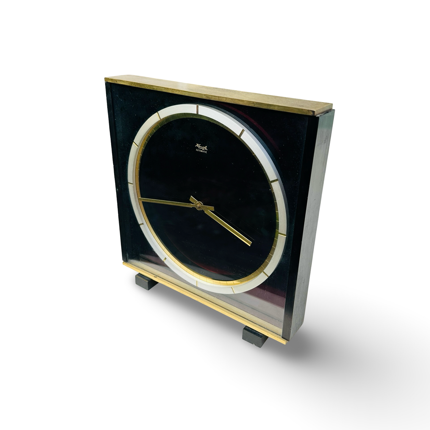 Kienzle Atomatic Tischuhr aus Messing und Glas von Heinrich Möller 1959 im original Zustand