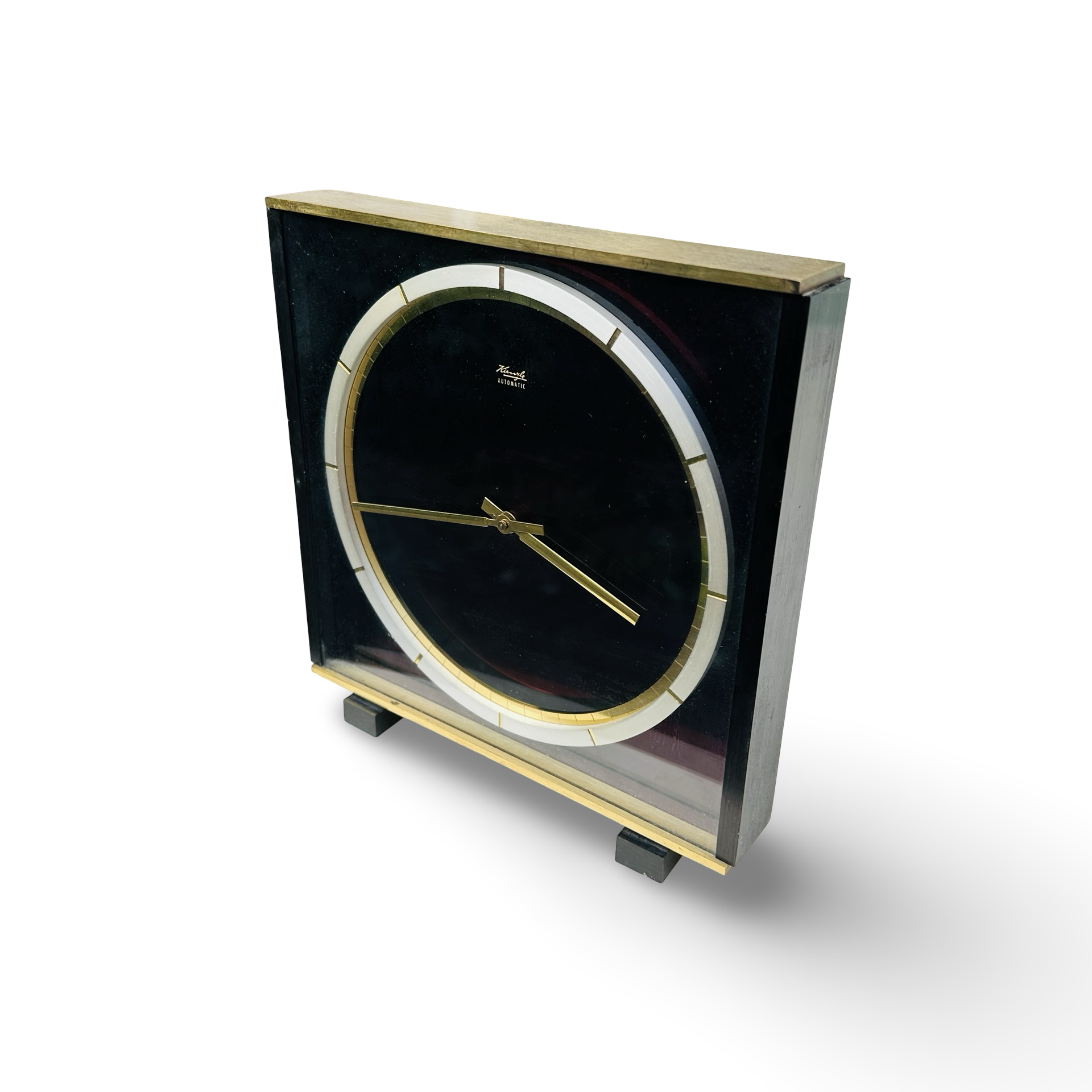 Kienzle Atomatic Tischuhr aus Messing und Glas von Heinrich Möller 1959 im original Zustand