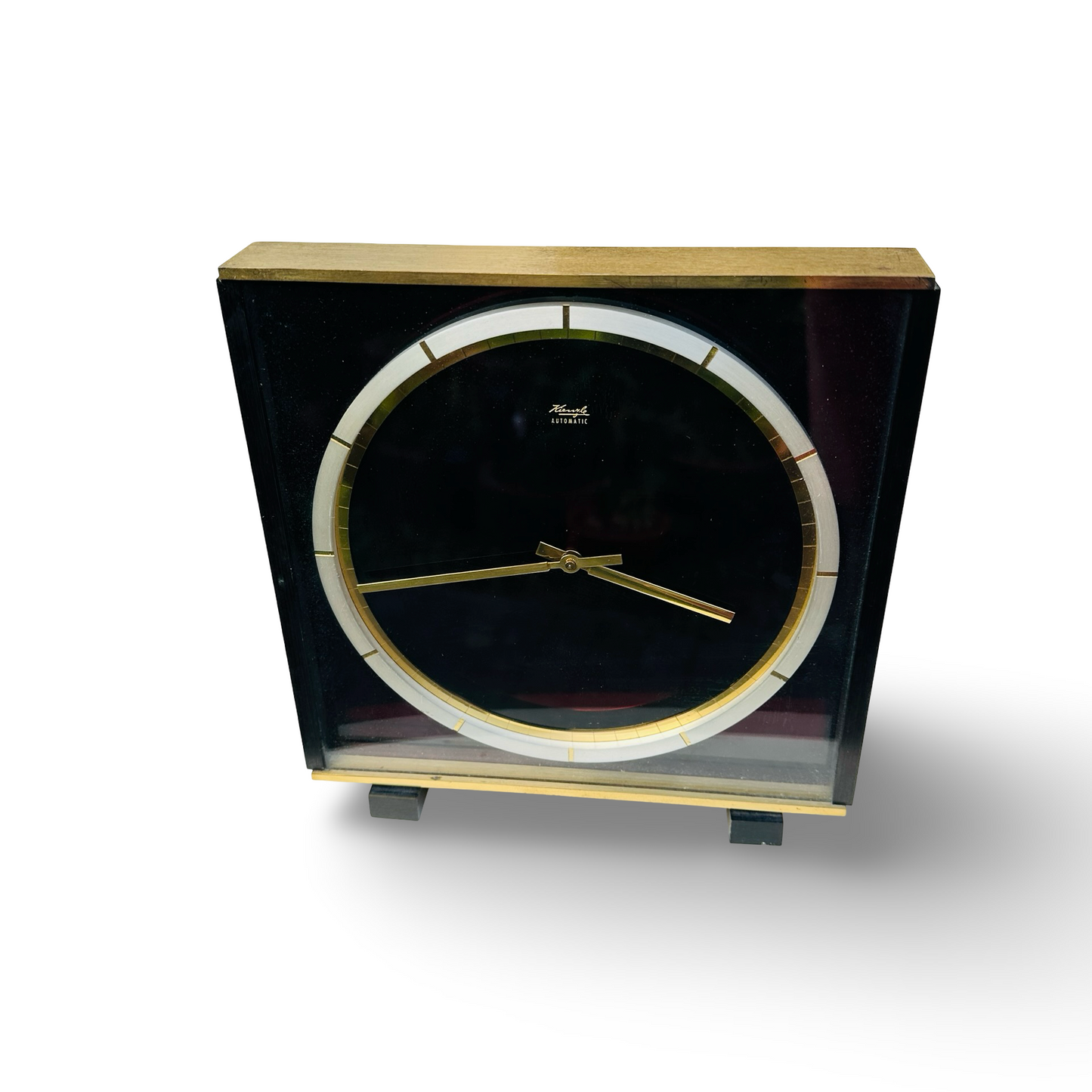 Kienzle Atomatic Tischuhr von Heinrich Möller aus Messing und Glas, Baujahr 1959, im originalen Zustand