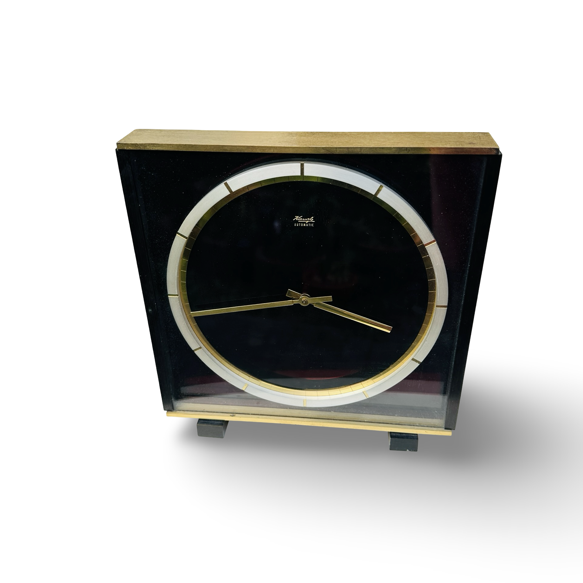 Kienzle Atomatic Tischuhr von Heinrich Möller aus Messing und Glas, Baujahr 1959, im originalen Zustand