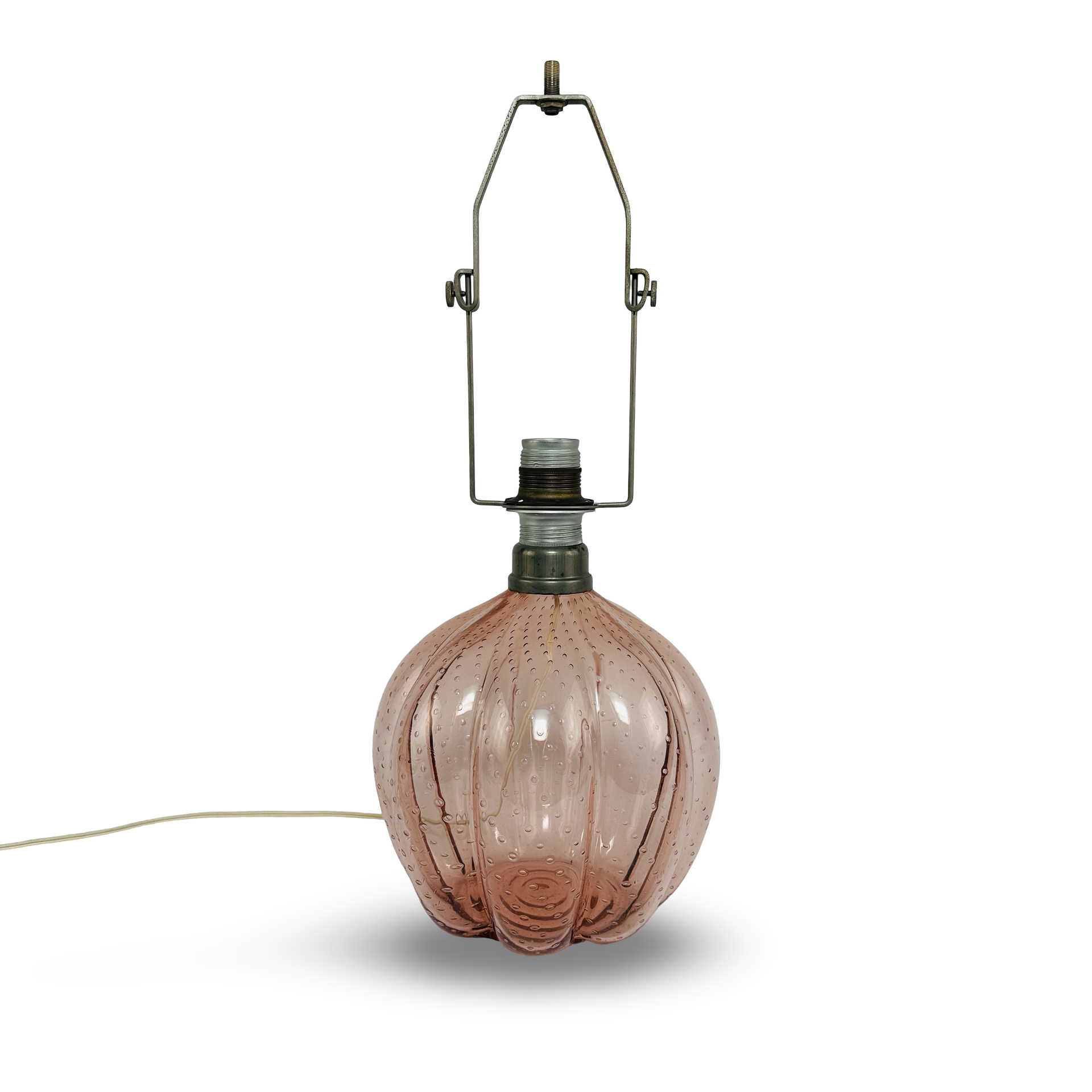 Seltene rosa Murano Glas Tischleuchte 50er Jahre mit Bullicante Technik und vernickeltem Metallkragen