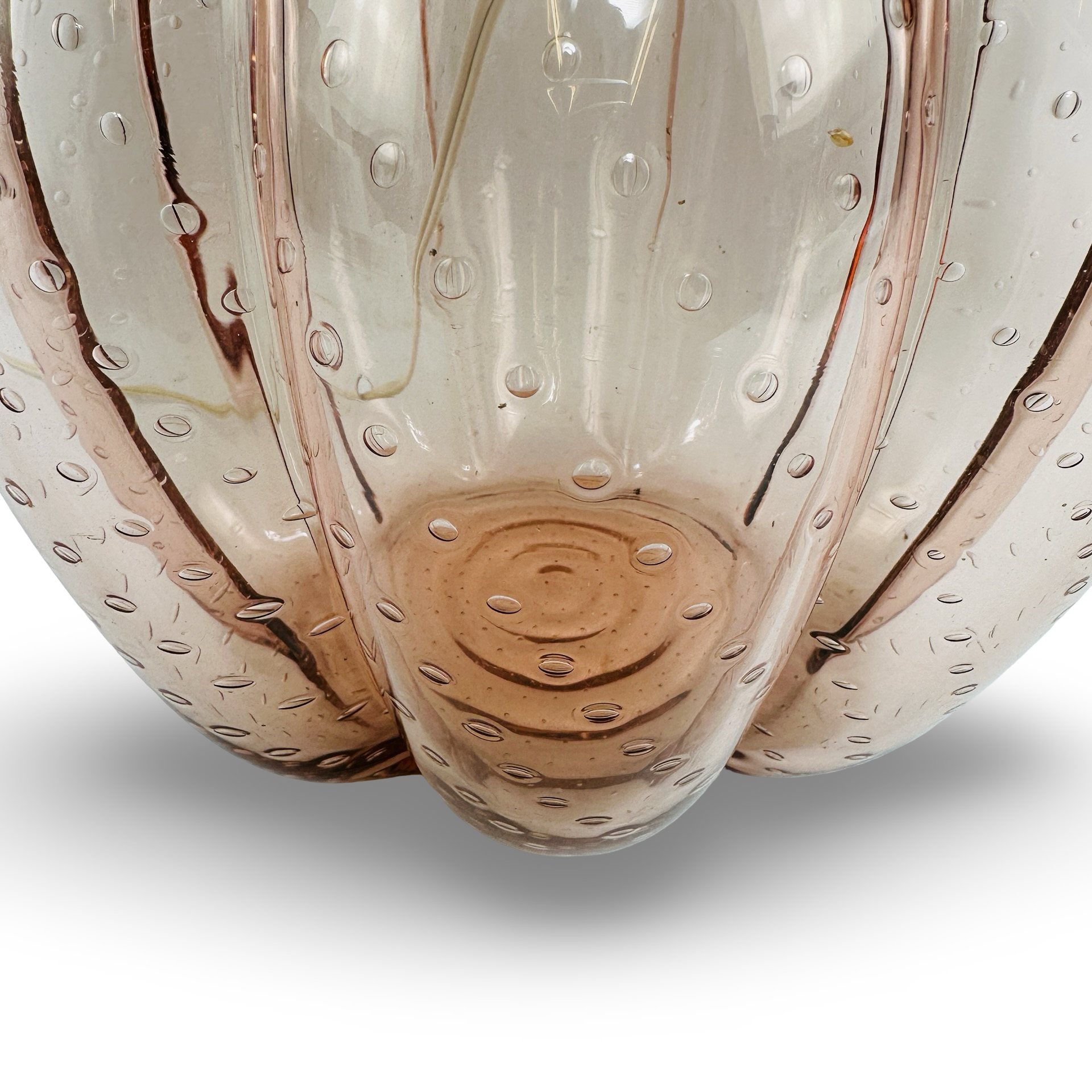 Seltene rosa Murano Glas Tischleuchte 50er Jahre mit Bullicante-Technik und verstellbarem Schirm