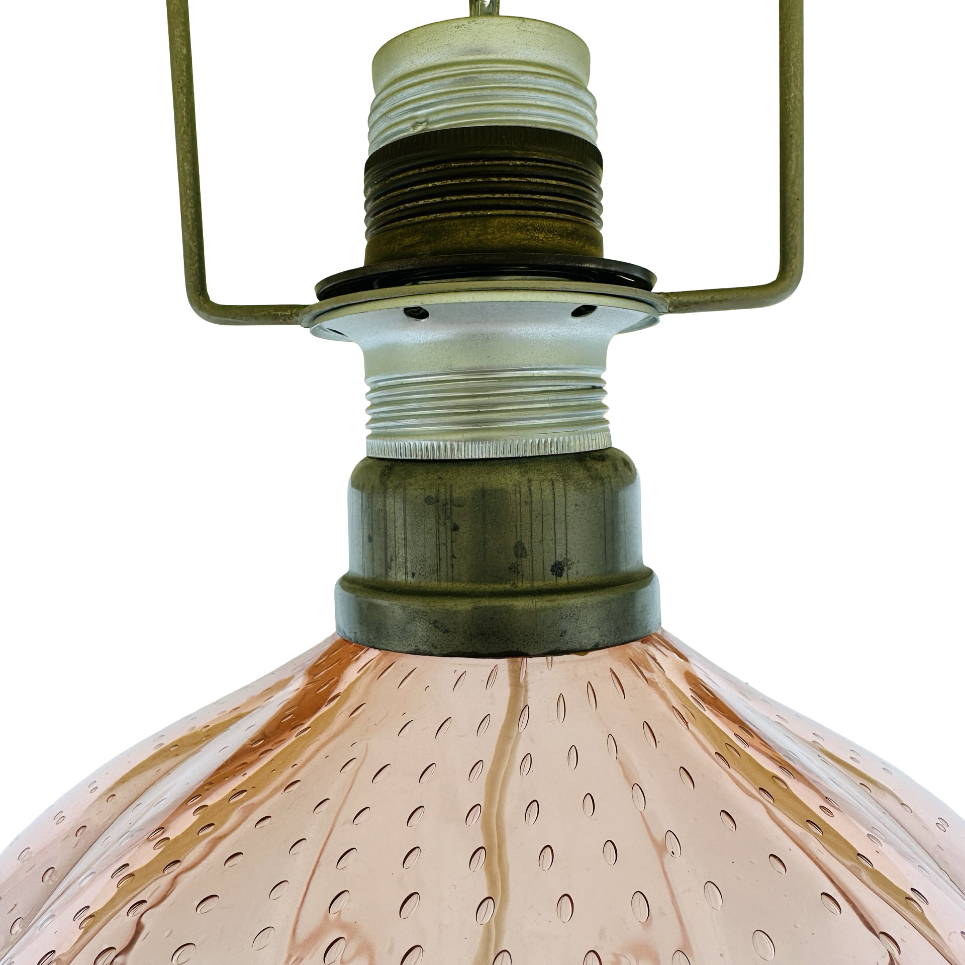Seltene rosa Murano Glas Tischleuchte in originalem 50er Jahre Zustand mit verstellbarem Schirm und Bullicante-Technik