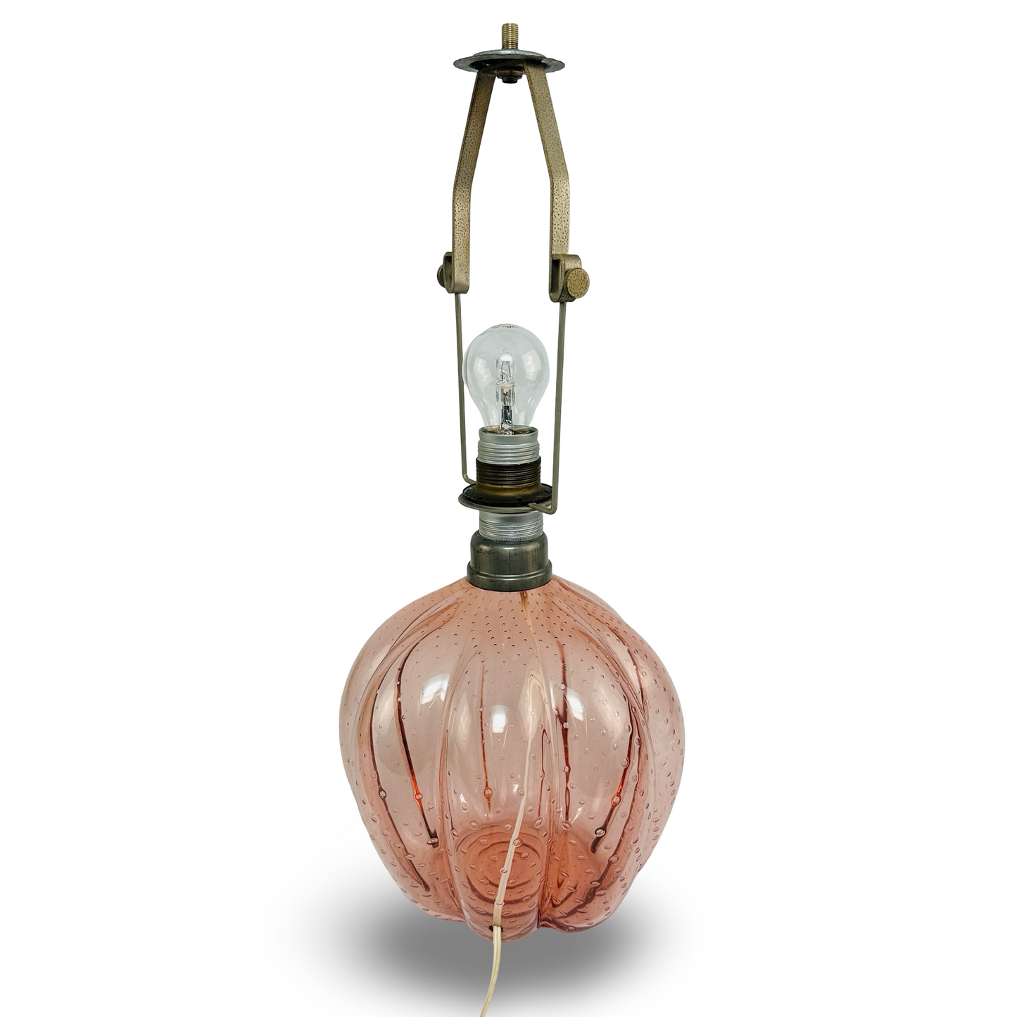 Seltene rosa Murano Glas Tischleuchte aus den 50er Jahren mit Bullicante Technik und verstellbarem Schirm