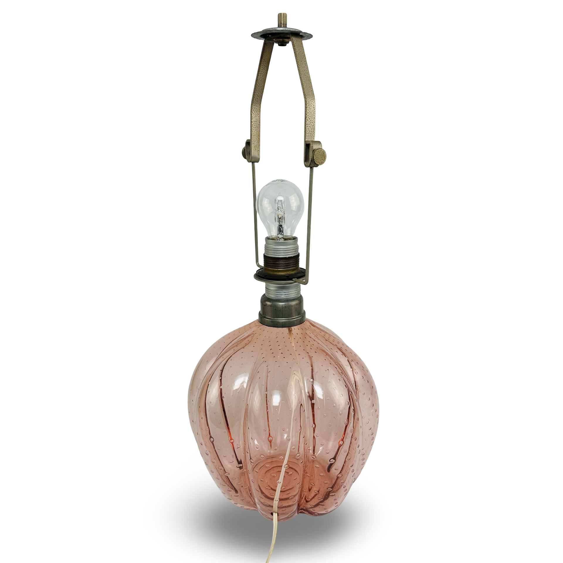 Seltene rosa Murano Glas Tischleuchte aus den 50er Jahren mit Bullicante Technik und verstellbarem Schirm