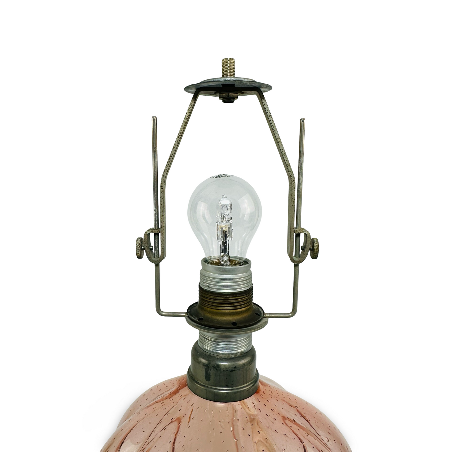 Seltene rosa Murano Glas Tischleuchte 50er Jahre mit verstellbarem Schirm und vernickeltem Metallkragen