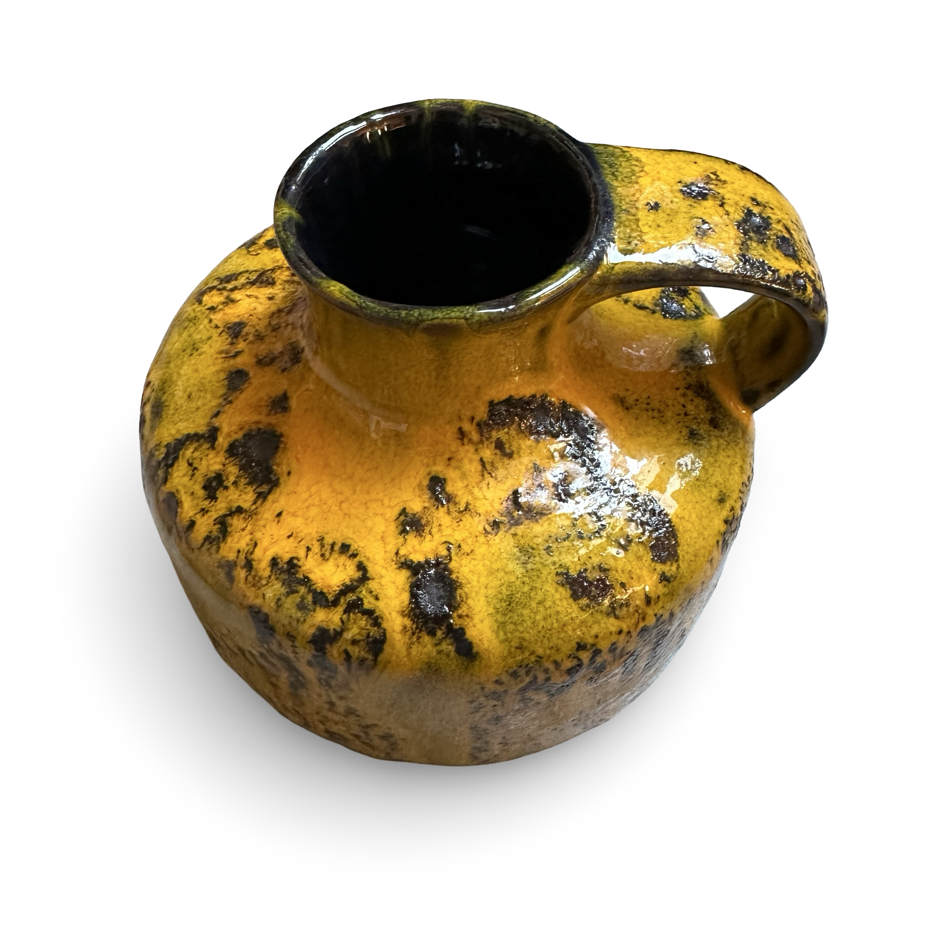 Gräflich Ortenburg Krugvase Modell 619 in gelb-orange mit Fat-Lava-Glasur von Ursula Beyrau aus den 1960er/70er Jahren