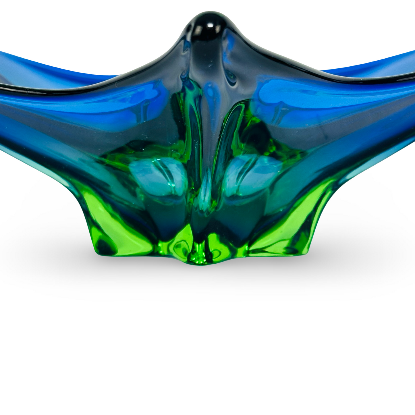 Murano Sommerso Sternschale aus Kobalt und Uran-Grün mit sechs Zipfeln, 41,5 cm, 1960er/70er