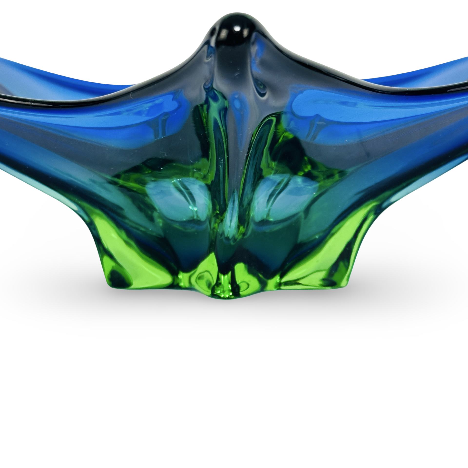 Murano Sommerso Sternschale aus Kobalt und Uran-Grün mit sechs Zipfeln, 41,5 cm, 1960er/70er