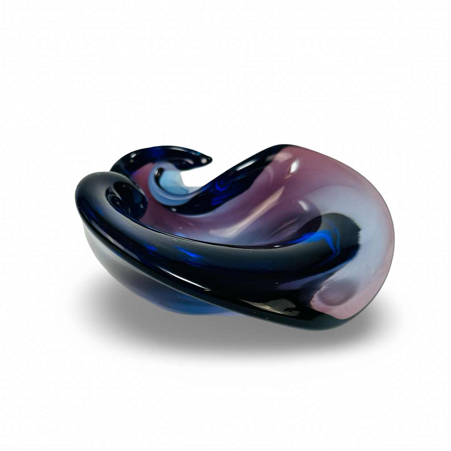 Murano Sommerso Schale in Kobalt und Amethyst mit Wellenkamm-Design im Seguso-Stil der 1960er Jahre