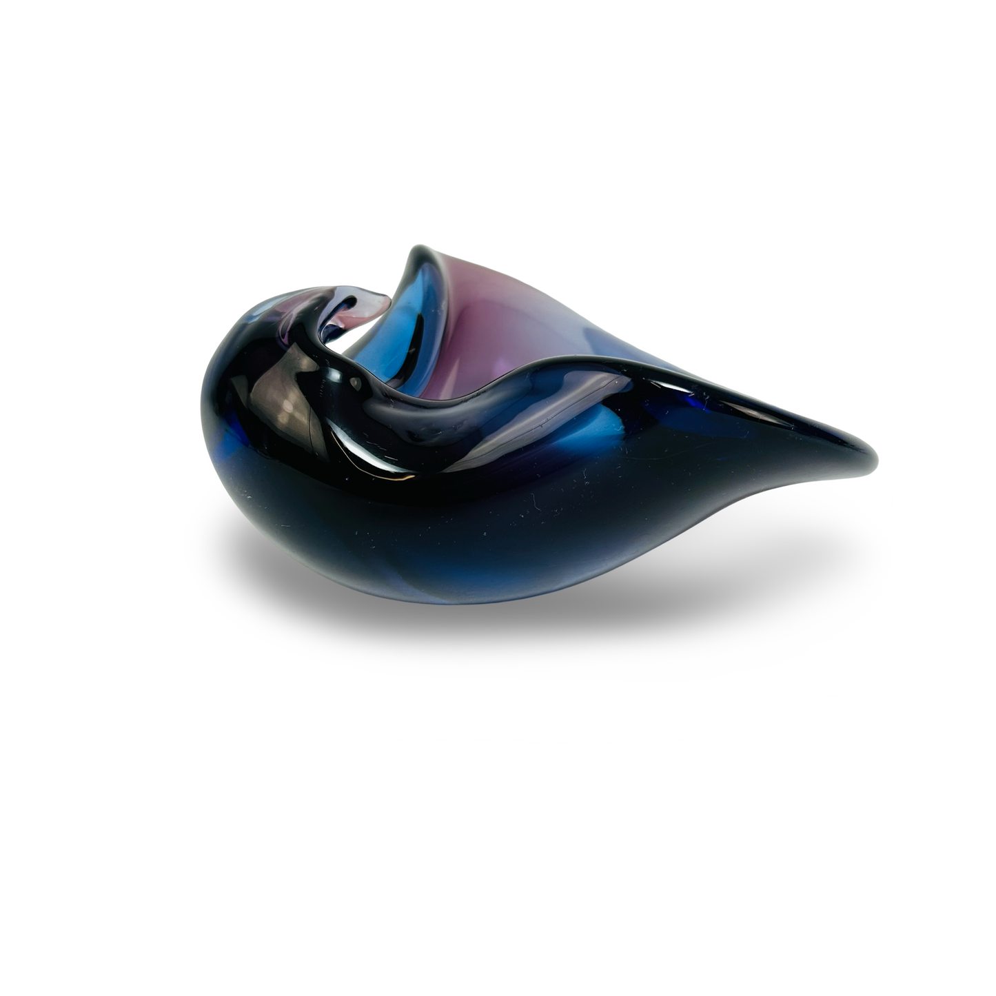 Murano Sommerso Schale aus Kobalt und Amethyst im Seguso-Stil der 1960er Jahre mit Wellenkämmen