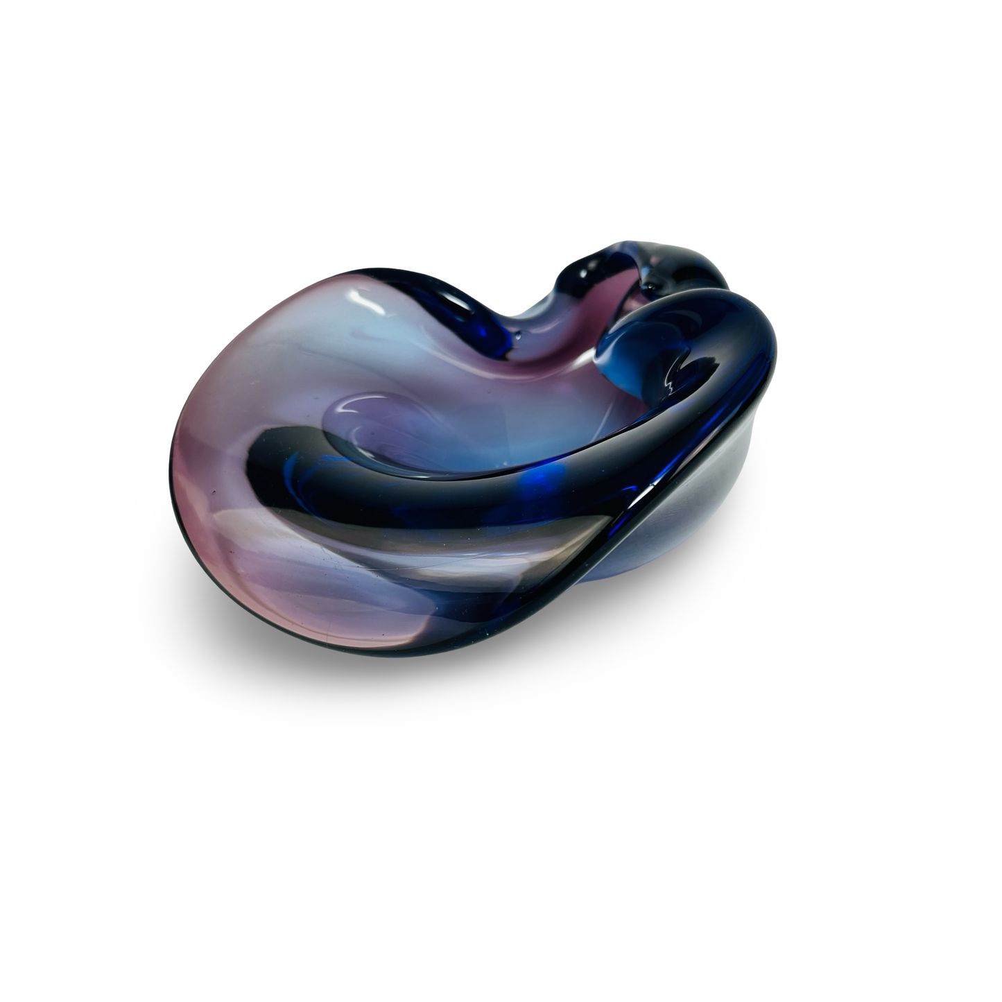 Murano Sommerso Schale aus Kobaltblau und Amethyst mit Wellenkämmen im Seguso-Stil der 1960er/70er Jahre