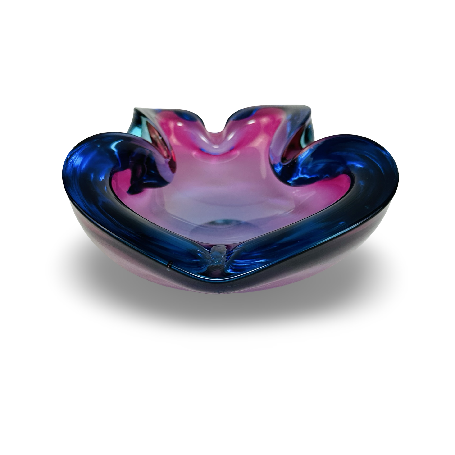 Murano Sommerso Nierenschale aus den 1960er Jahren in Aubergine-Fuchsia und Kobaltblau, handgeformtes Glas von Flavio Poli für Seguso-Stil