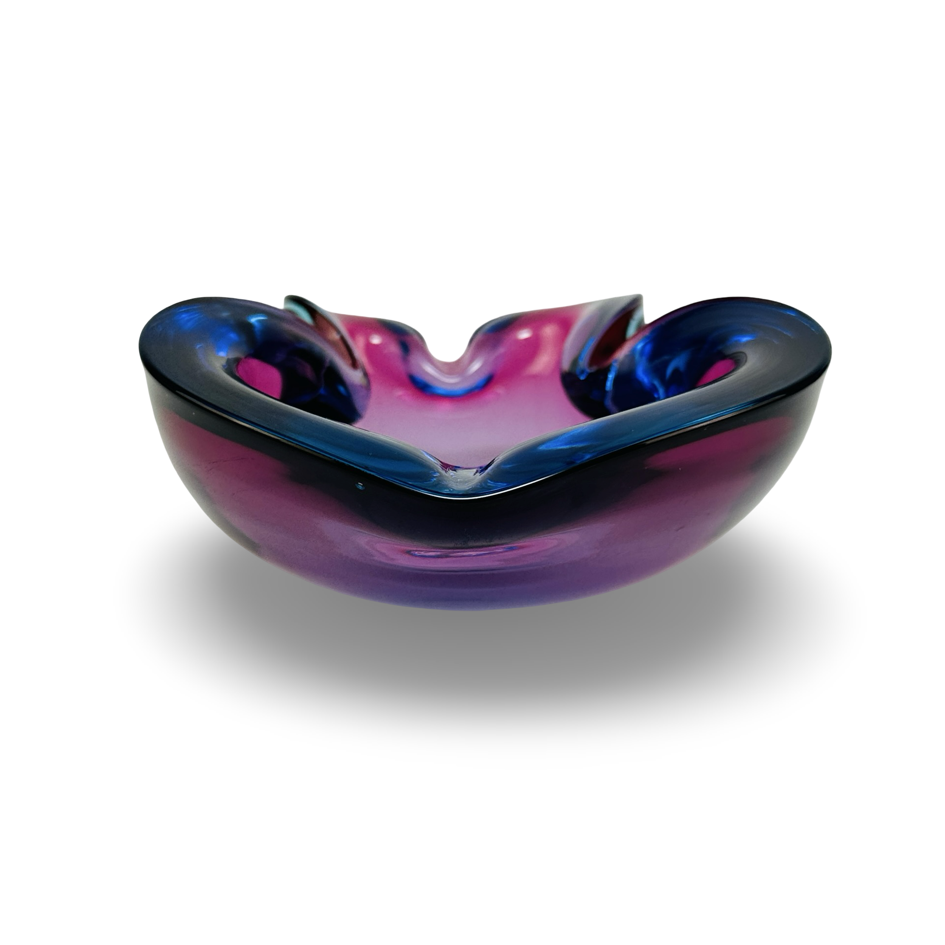 Murano Sommerso Nierenschale in Aubergine-Fuchsia und Kobaltblau von Flavio Poli aus den 1960er Jahren