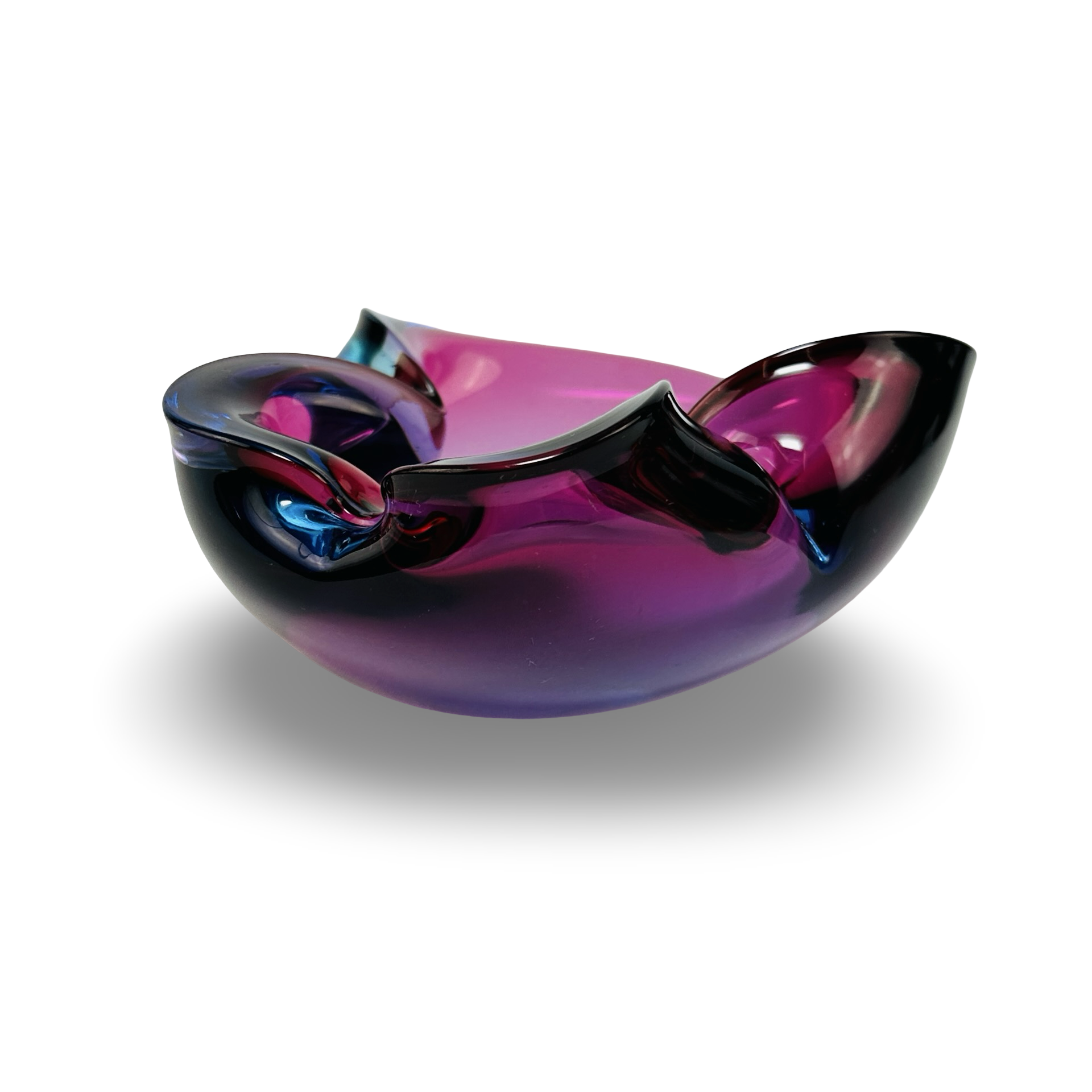 Handgeformte Murano Sommerso Nierenschale in Aubergine-Fuchsia und Kobaltblau, 1960er Jahre, Flavio Poli für Seguso-Stil