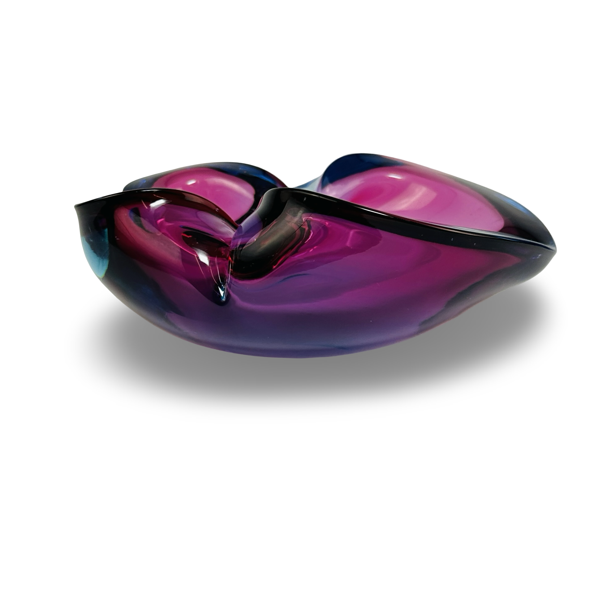 Handgeformte Murano Sommerso Nierenschale in Aubergine-Fuchsia und Kobaltblau, 1960er Jahre, Flavio Poli für Seguso-Stil