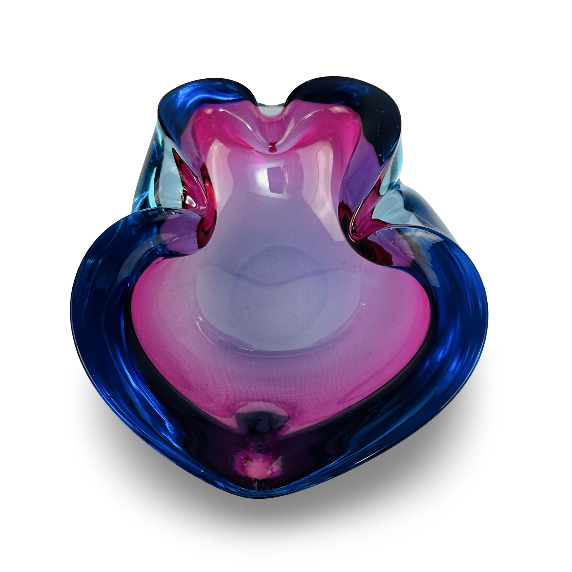 Handgefertigte Murano Sommerso Nierenschale in Aubergine-Fuchsia und Kobaltblau von Flavio Poli, 1960er Jahre