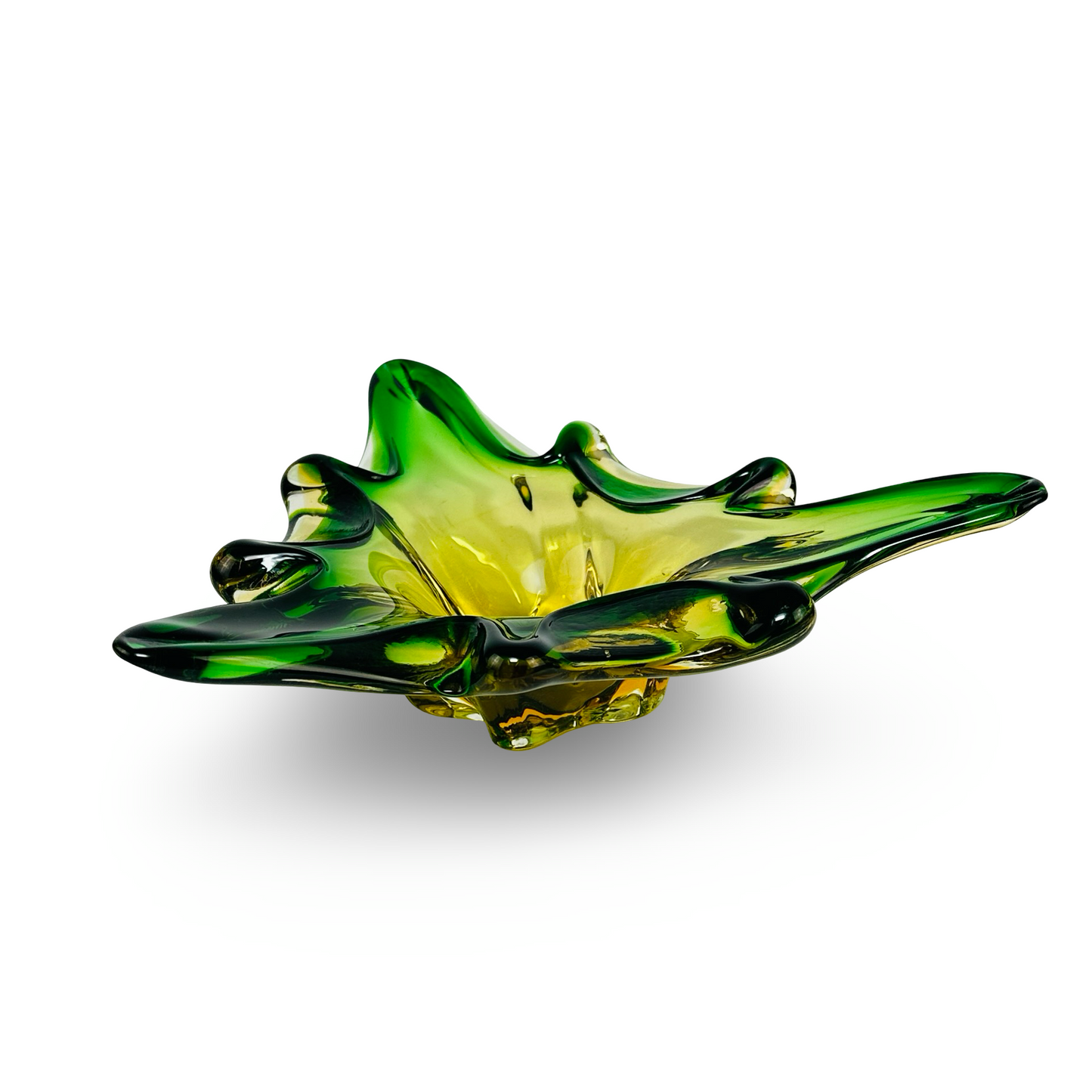 Murano Sommerso dreieckige Freiform-Schale smaragdgrün chartreuse 1960er Jahre