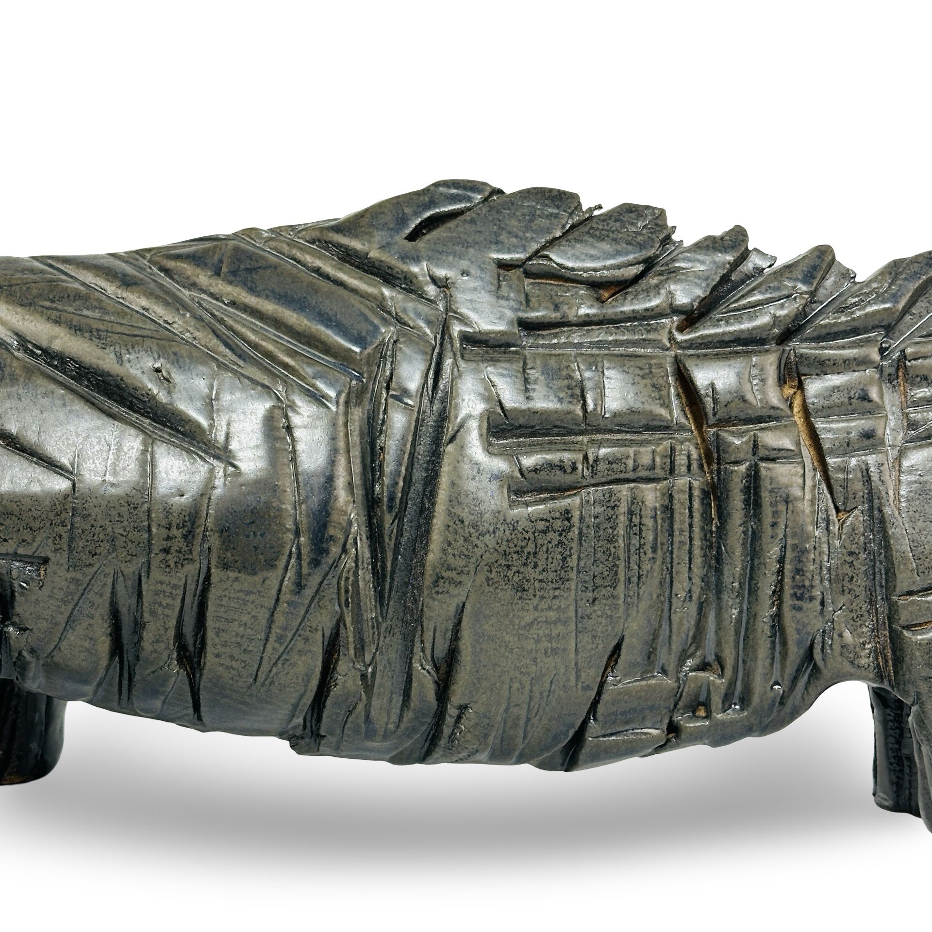 Monumentale Studiokeramik Skulptur Rhinozeros aus französischem Grès, signiert Mosset, 1970er/80er Jahre