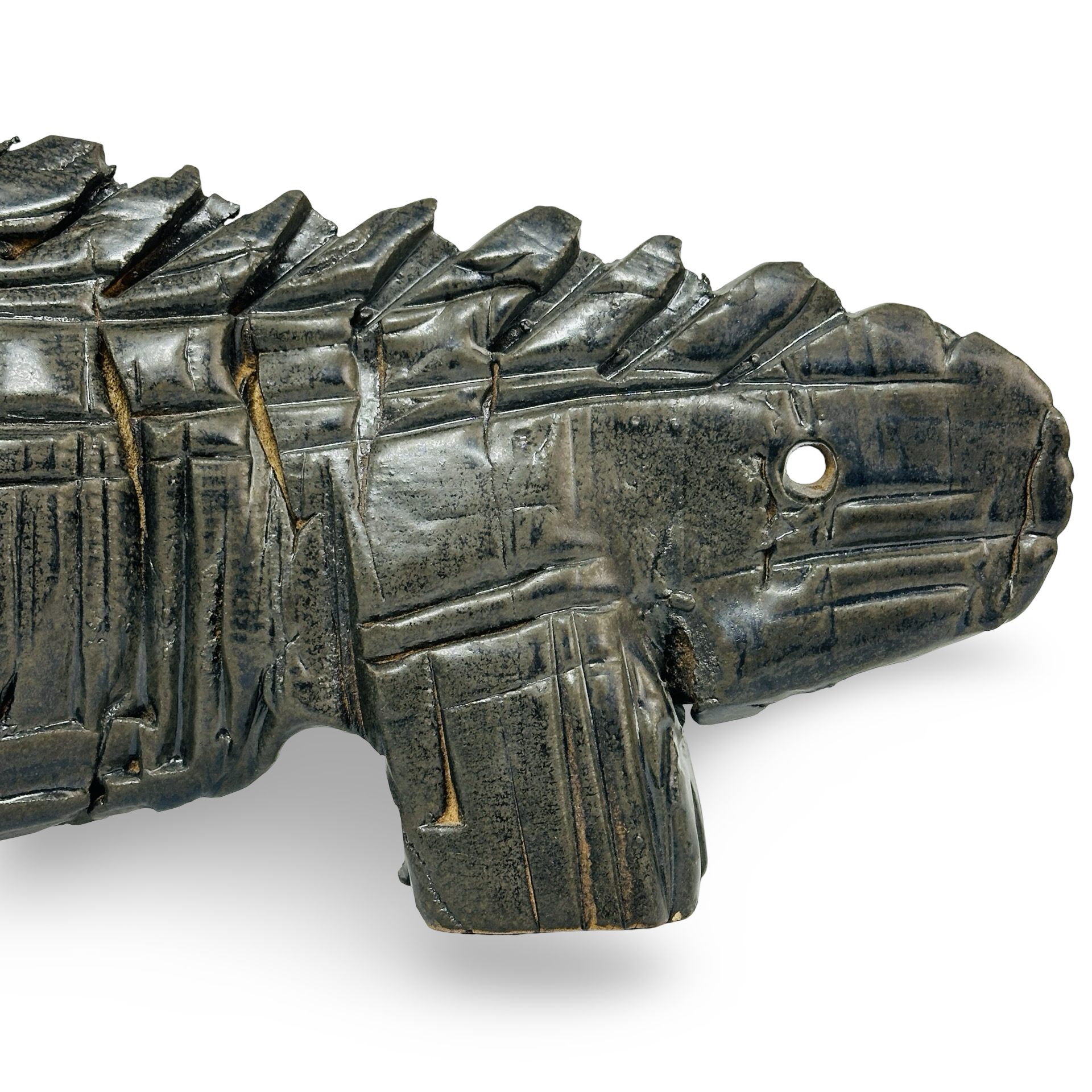 Studiokeramik-Skulptur eines Rhinozeros aus französischem Grès mit metallisch schimmernder Ascheanflug-Glasur und Signatur „Mosset“ aus den 1970er/80er Jahren