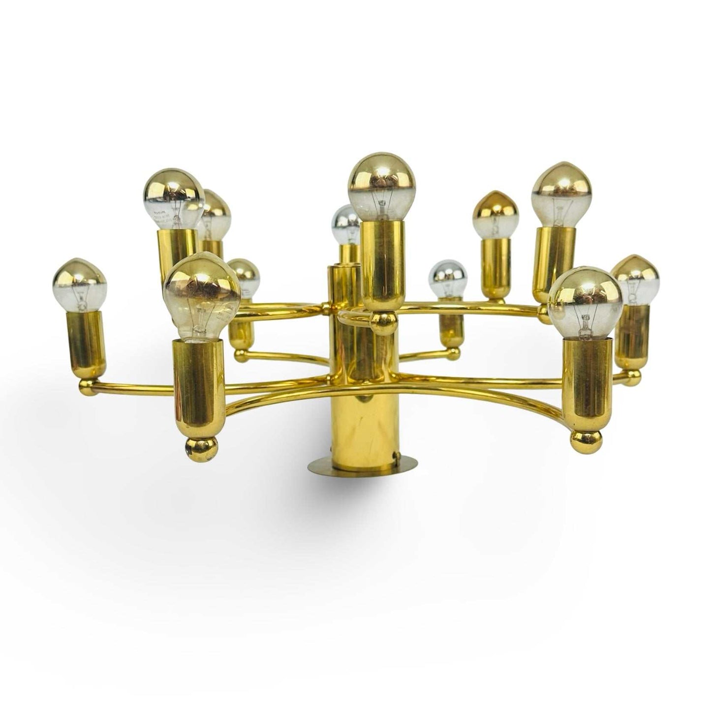 Brass Flush Mount 12-Light Ceiling or Wall Lamp, Spiral Sciolari/Leola 1960s/70s
