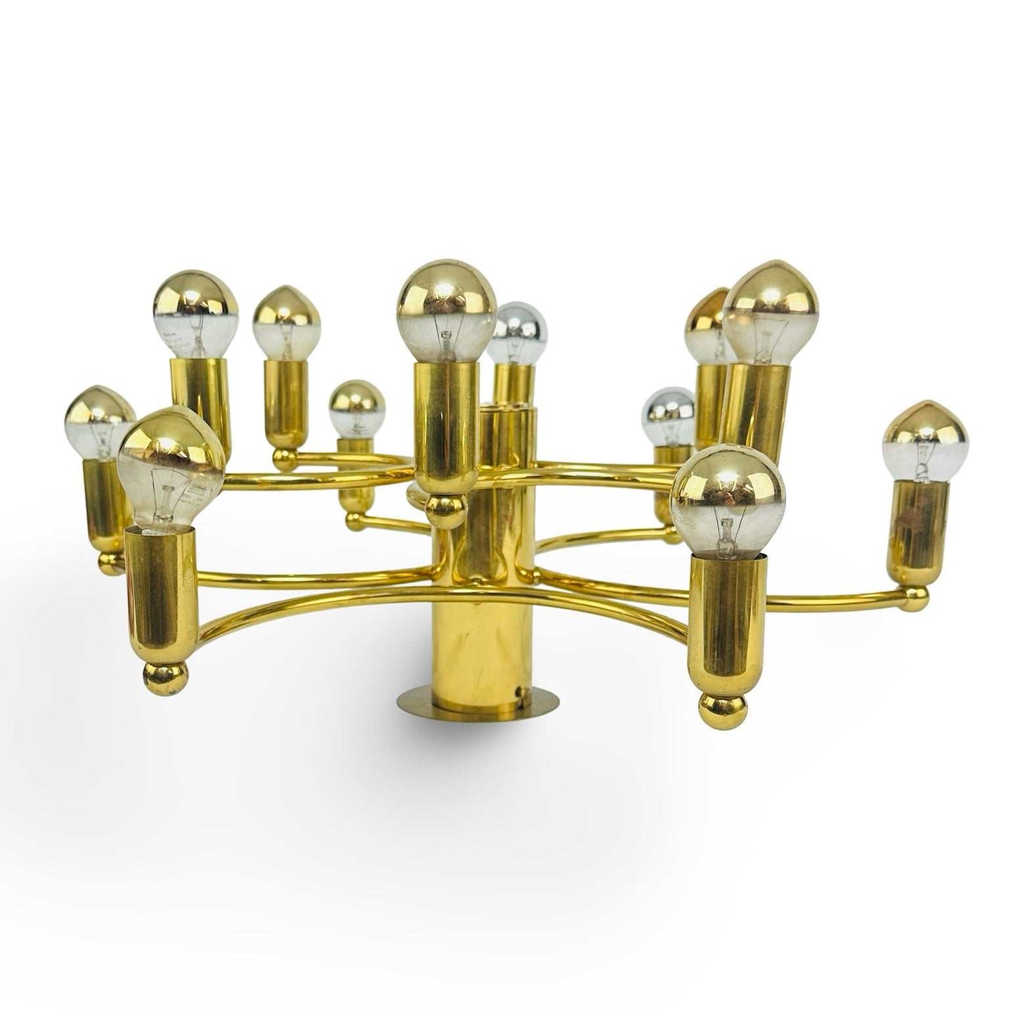 Brass Flush Mount 12-Light Ceiling or Wall Lamp, Spiral Sciolari/Leola 1960s/70s