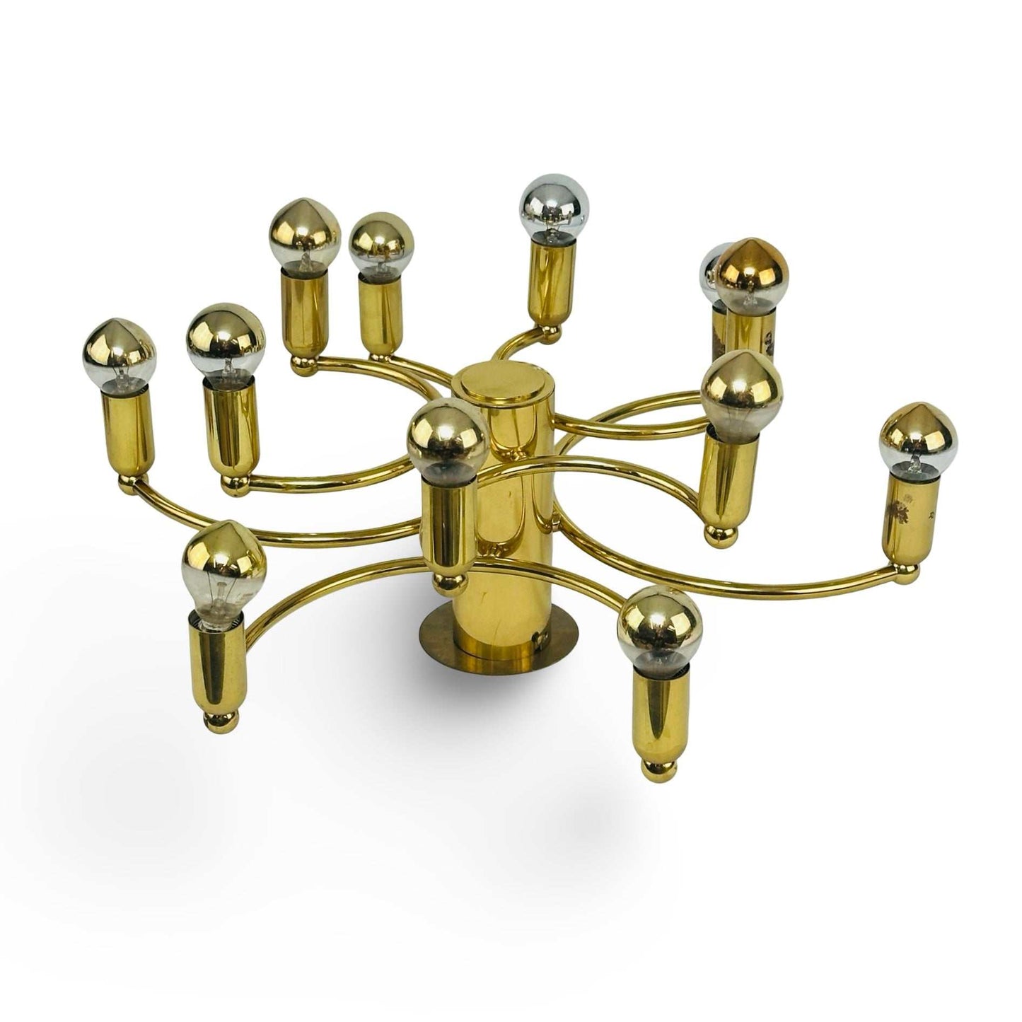 Brass Flush Mount 12-Light Ceiling or Wall Lamp, Spiral Sciolari/Leola 1960s/70s