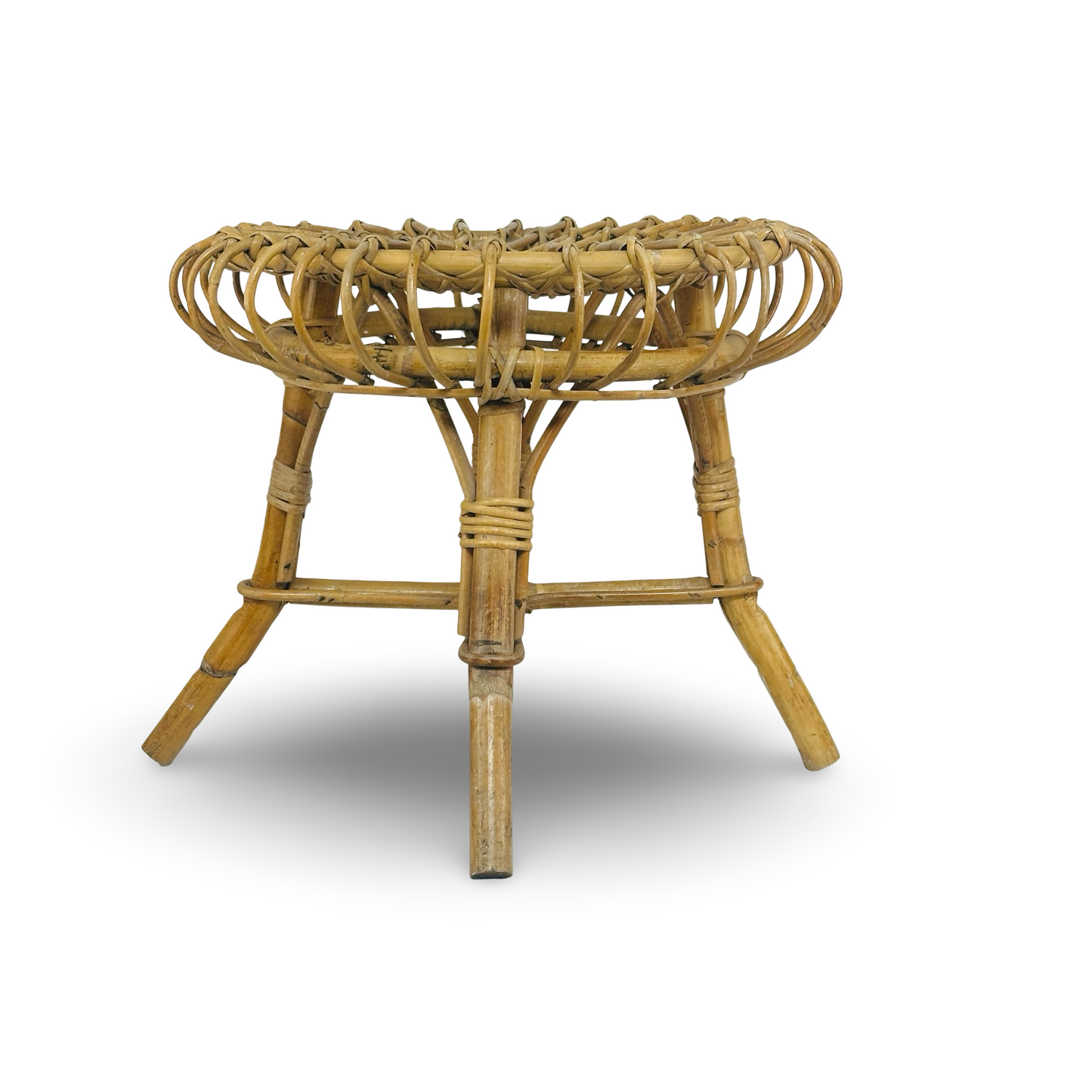 Italienischer Bambus-Rattan-Hocker im Stil Franco Albini für Bonacina, runde Sunburst-Sitzfläche, 1960er