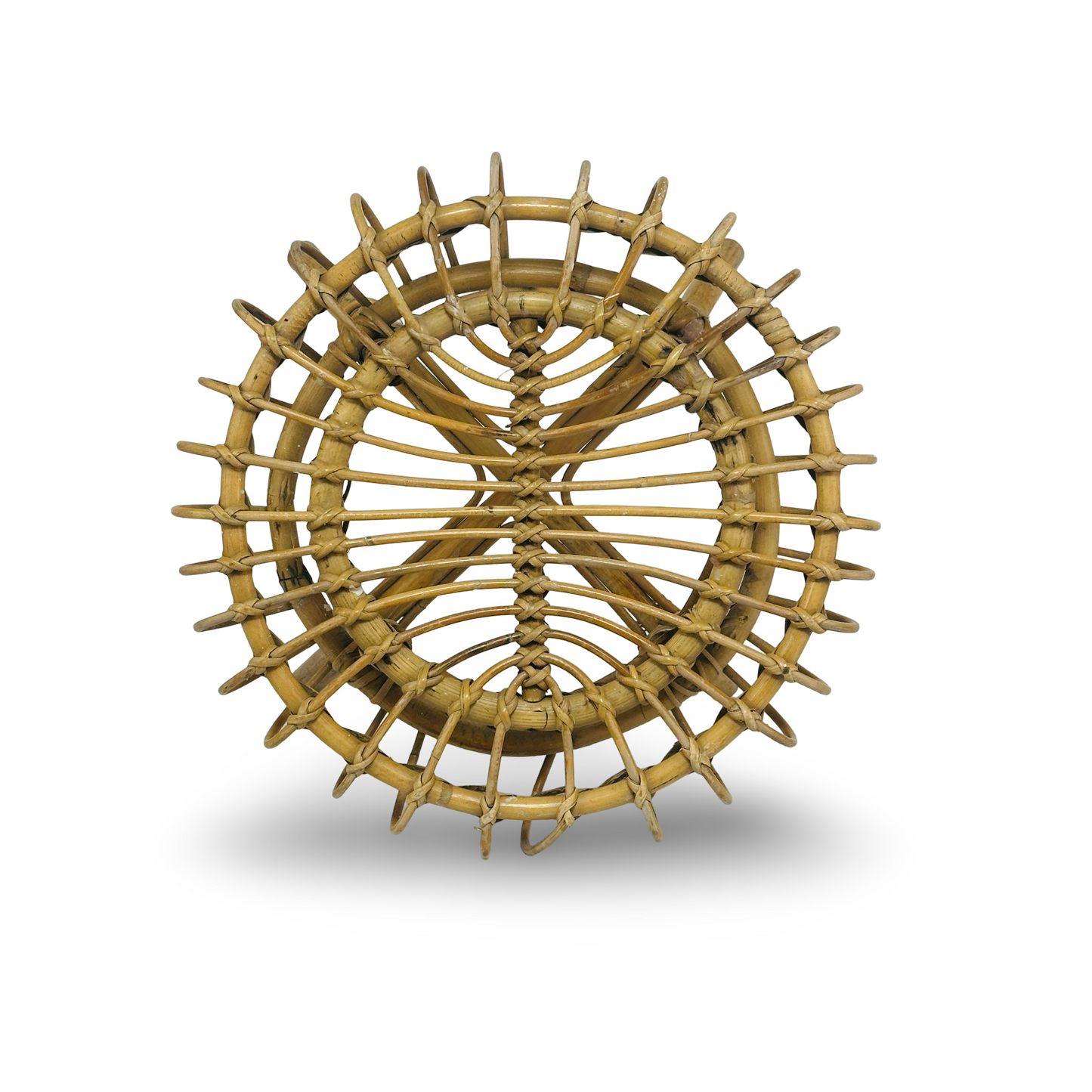 Italienischer Bambus-Rattan-Hocker im Stil Franco Albini für Bonacina, runde Sunburst-Sitzfläche, 1960er