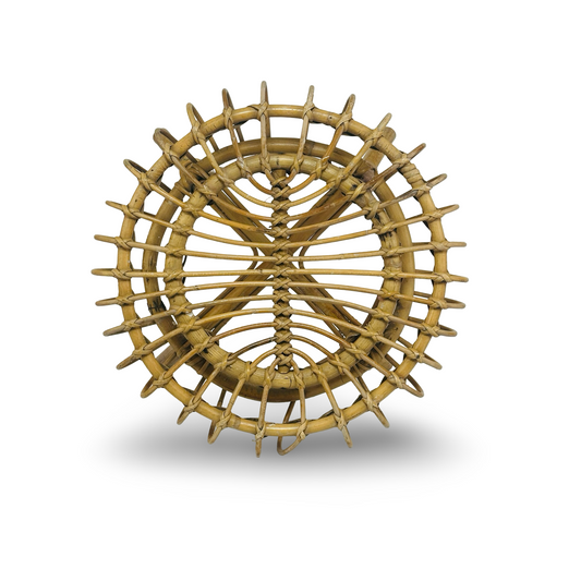 Italienischer Bambus-Rattan-Hocker im Stil Franco Albini für Bonacina, runde Sunburst-Sitzfläche, 1960er