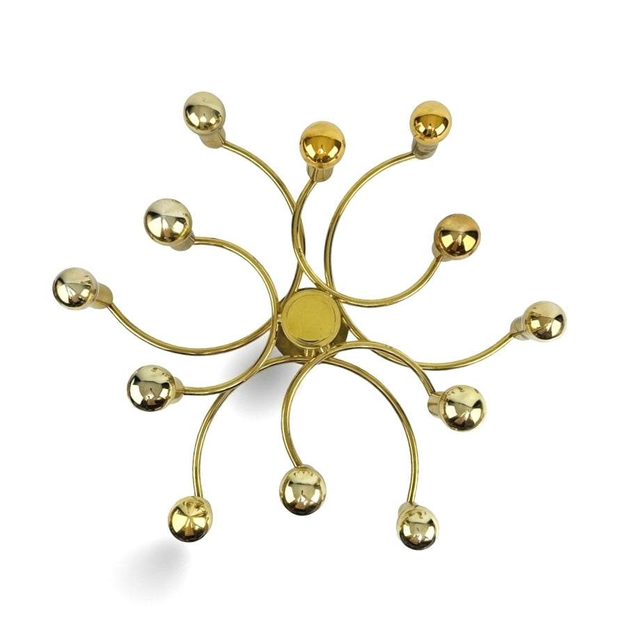 Brass Flush Mount 12-Light Ceiling or Wall Lamp, Spiral Sciolari/Leola 1960s/70s