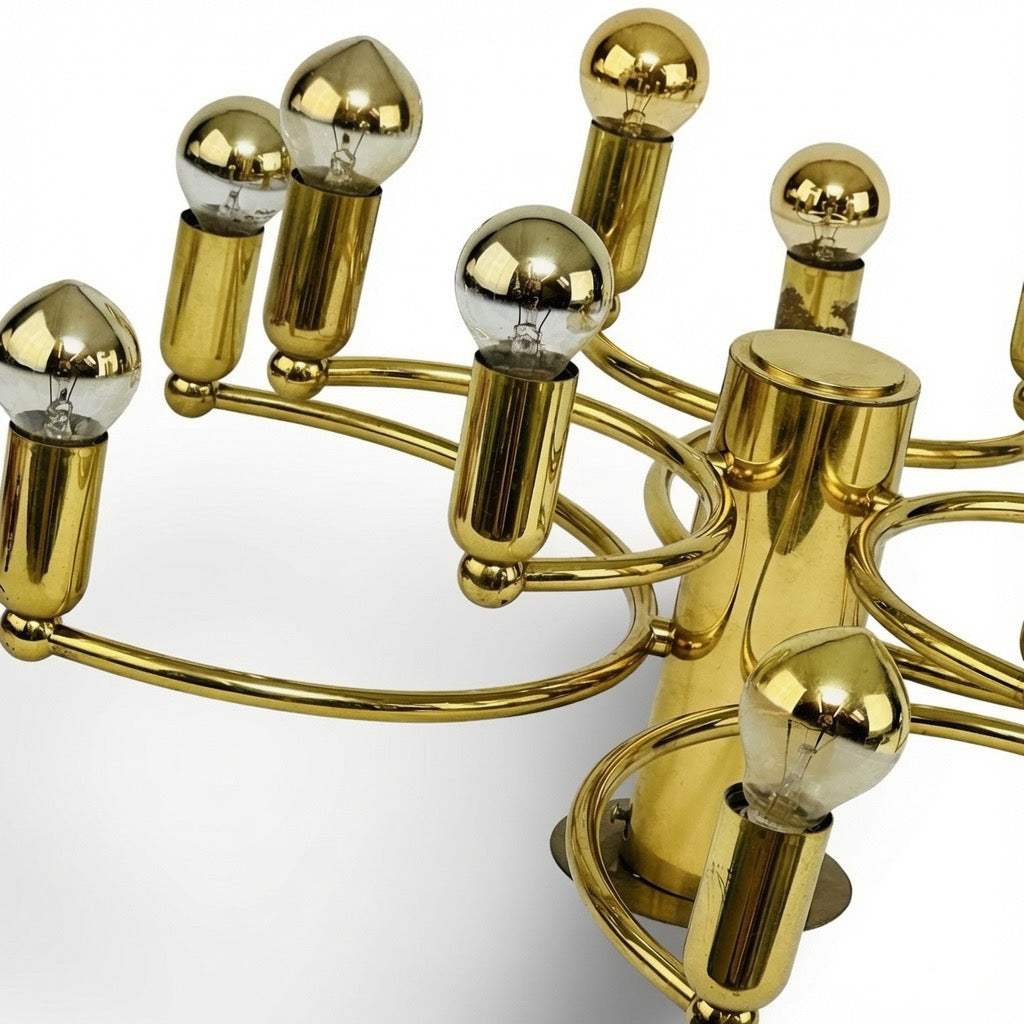 Brass Flush Mount 12-Light Ceiling or Wall Lamp, Spiral Sciolari/Leola 1960s/70s